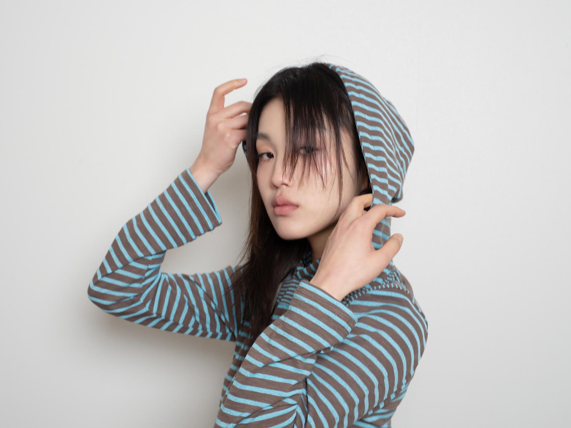 STRIPE HOODIE DRESS (BLUE MUD)