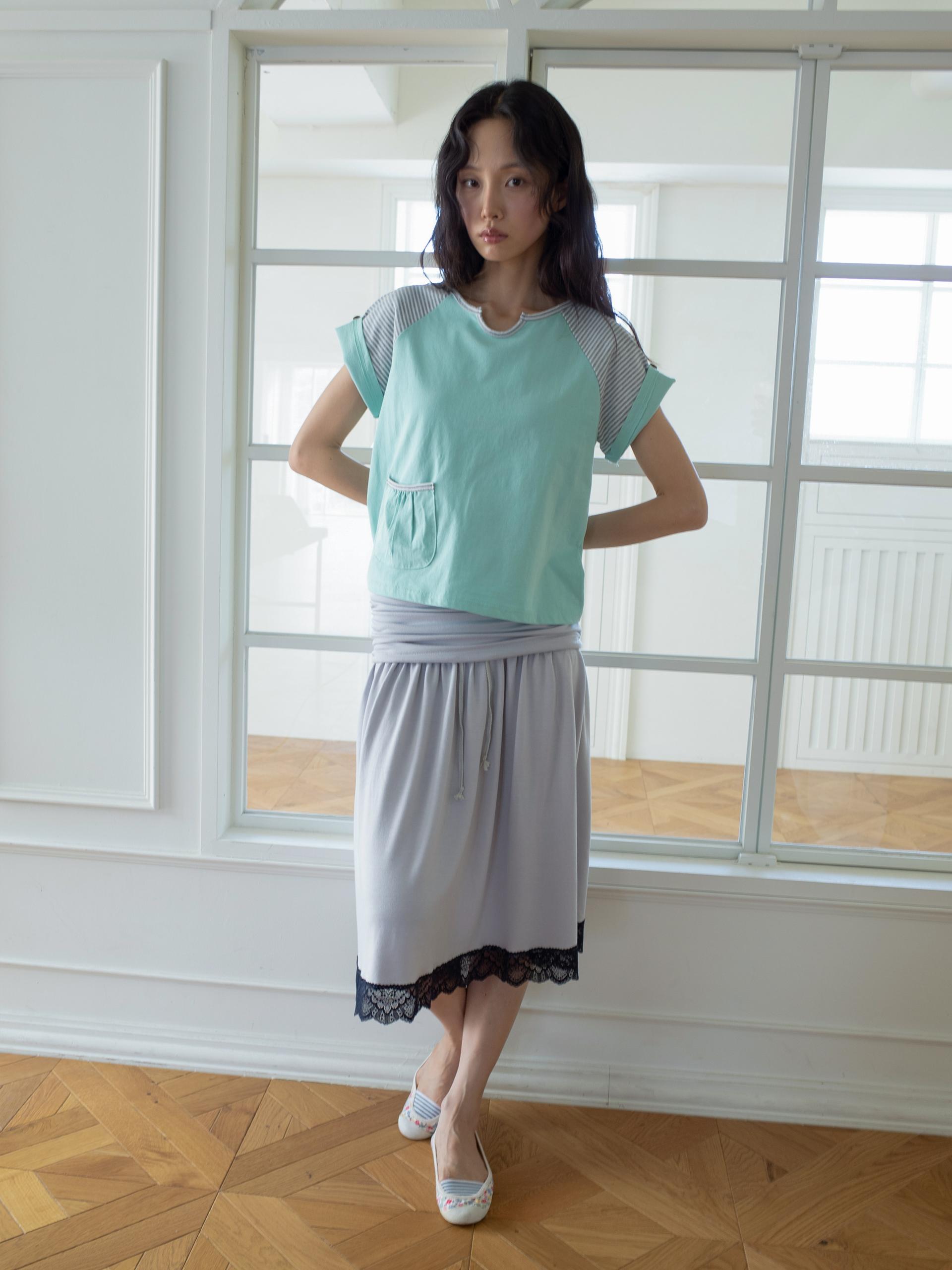 BUTTON DOUBLE SLEEVE T (MINT CHOCO)