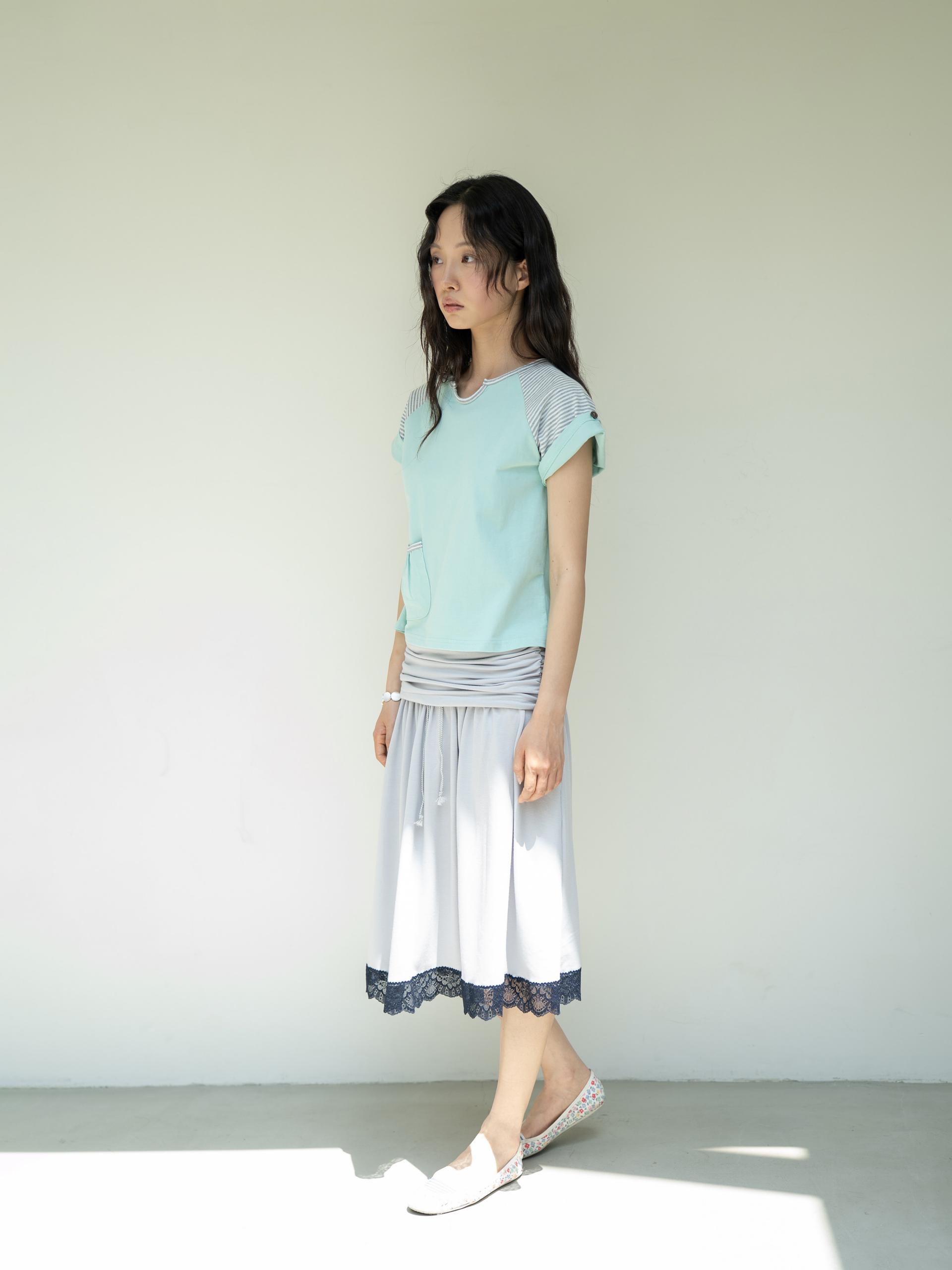 BUTTON DOUBLE SLEEVE T (MINT CHOCO)