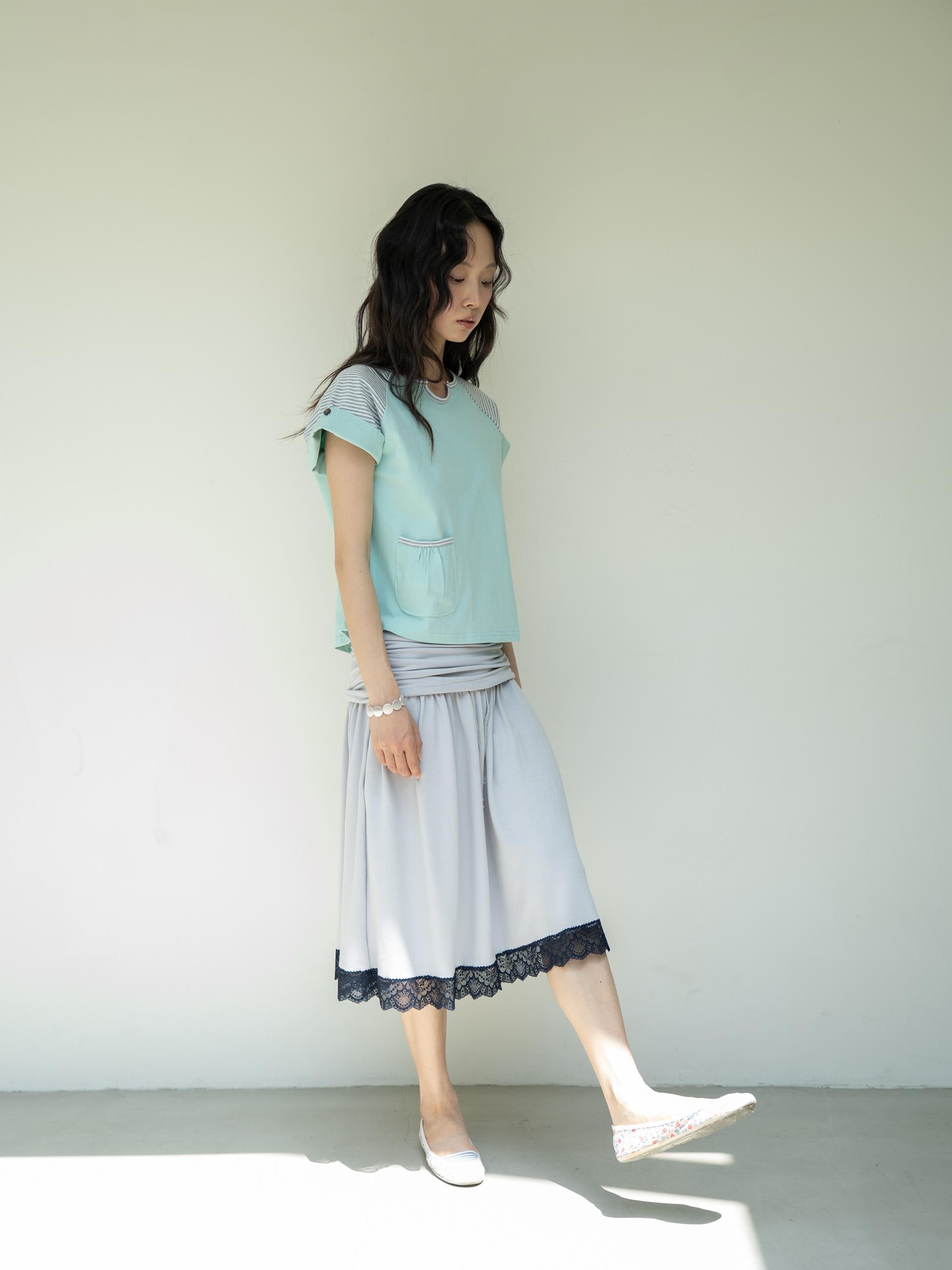 BUTTON DOUBLE SLEEVE T (MINT CHOCO)