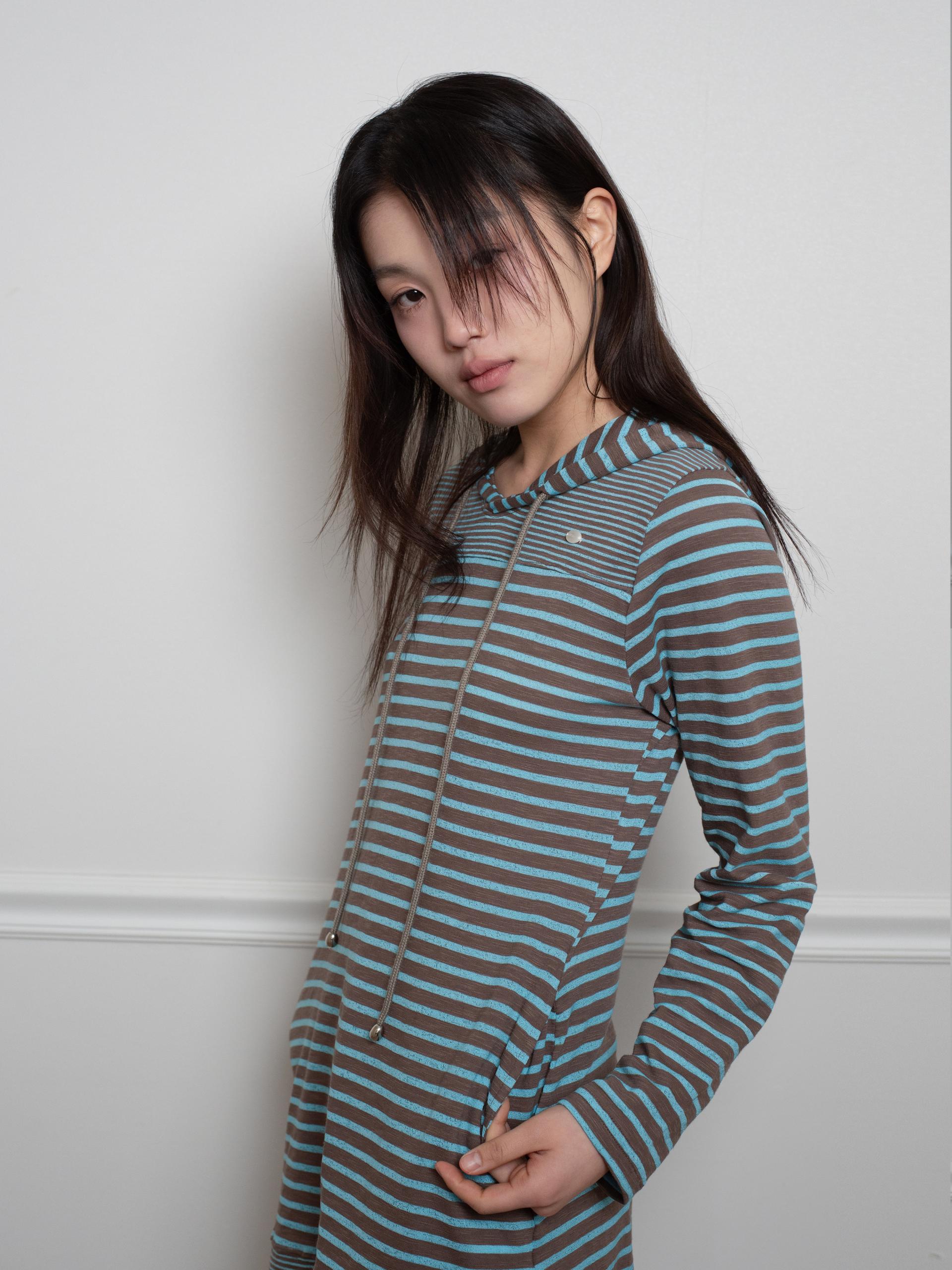 STRIPE HOODIE DRESS (BLUE MUD)