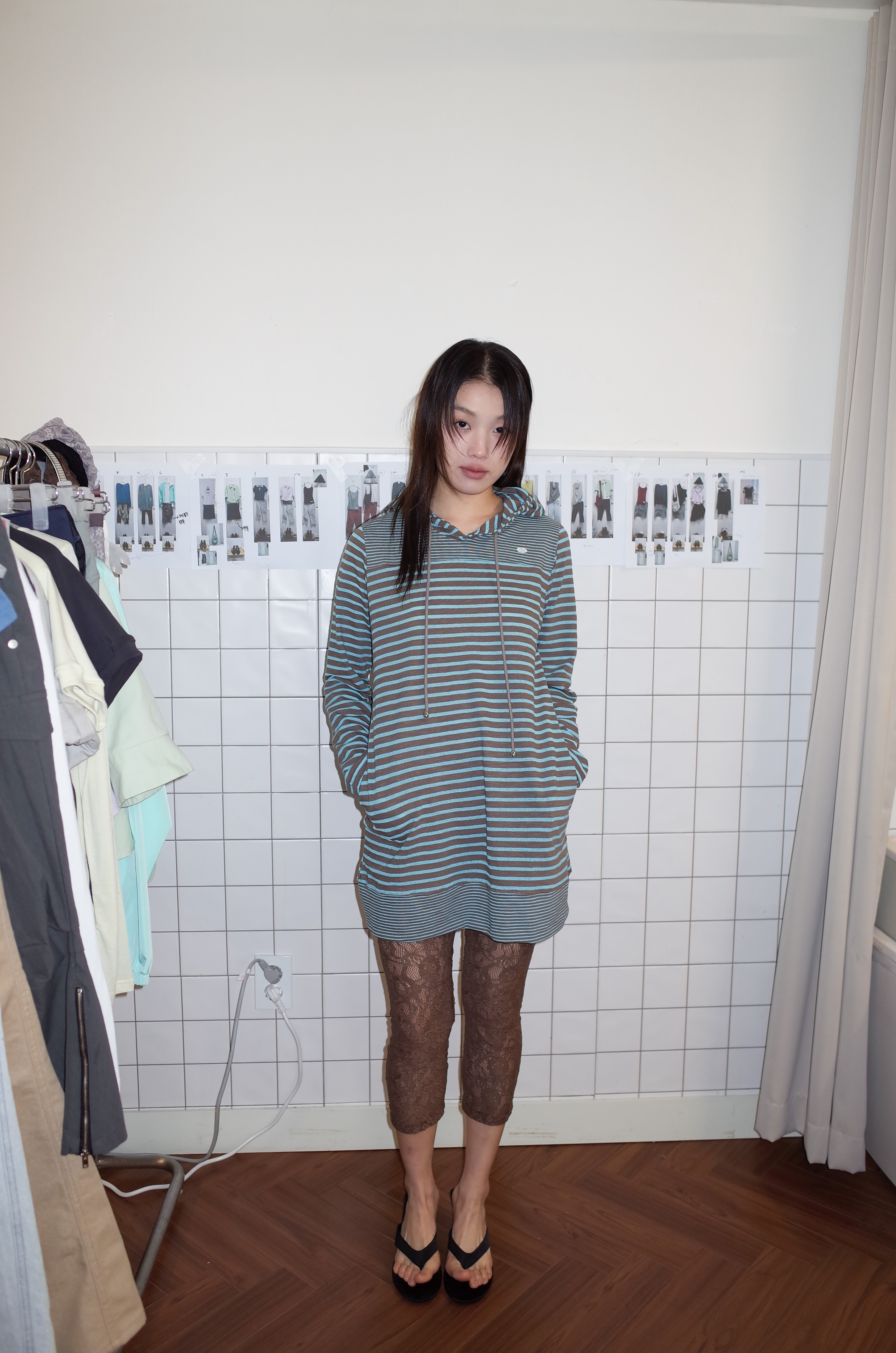 STRIPE HOODIE DRESS (BLUE MUD)