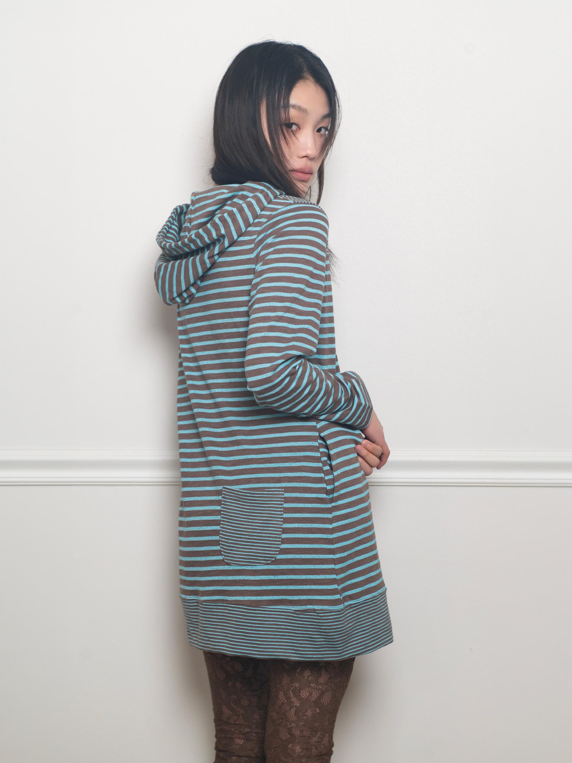 STRIPE HOODIE DRESS (BLUE MUD)