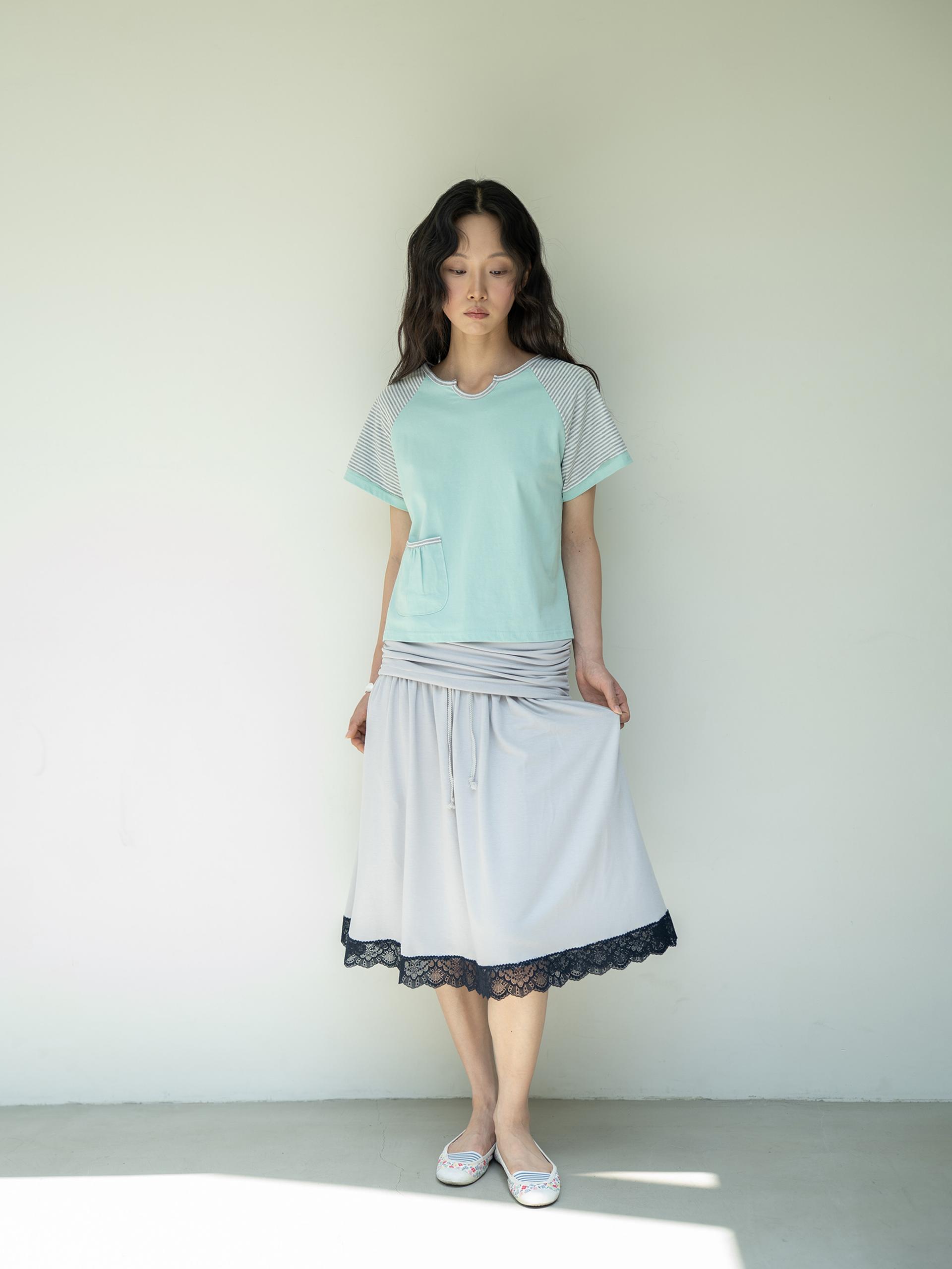 BUTTON DOUBLE SLEEVE T (MINT CHOCO)