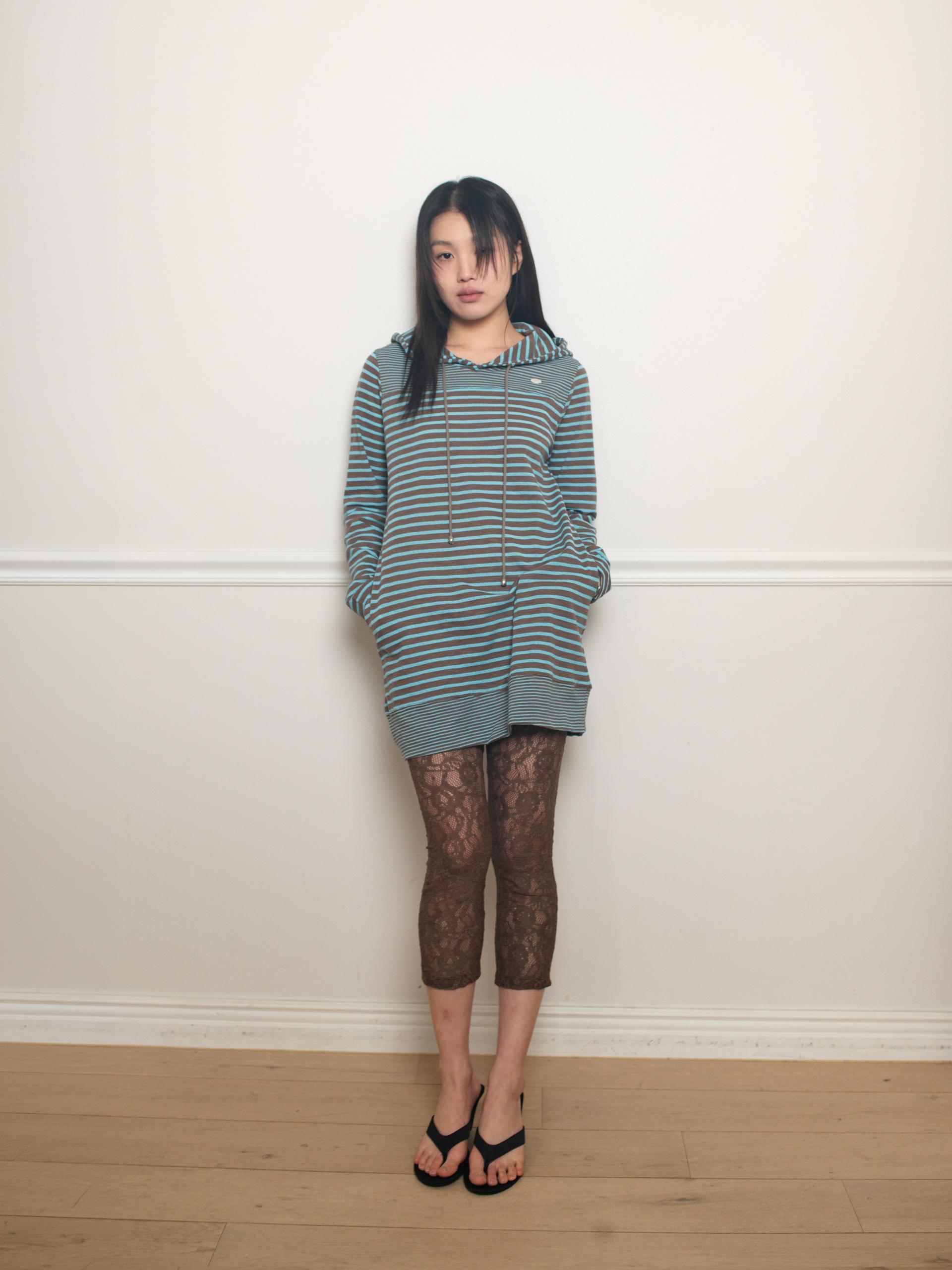 STRIPE HOODIE DRESS (BLUE MUD)