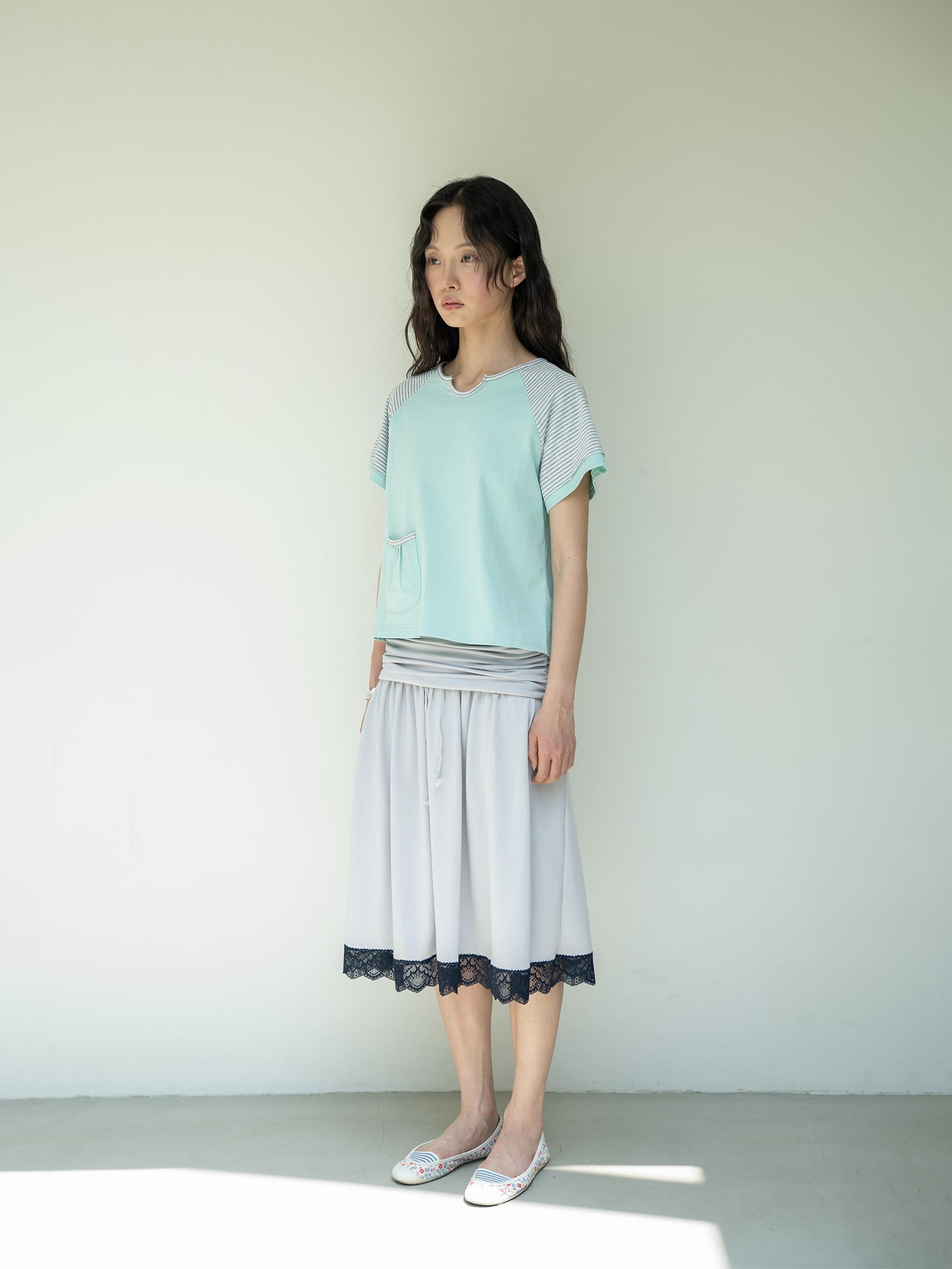 BUTTON DOUBLE SLEEVE T (MINT CHOCO)