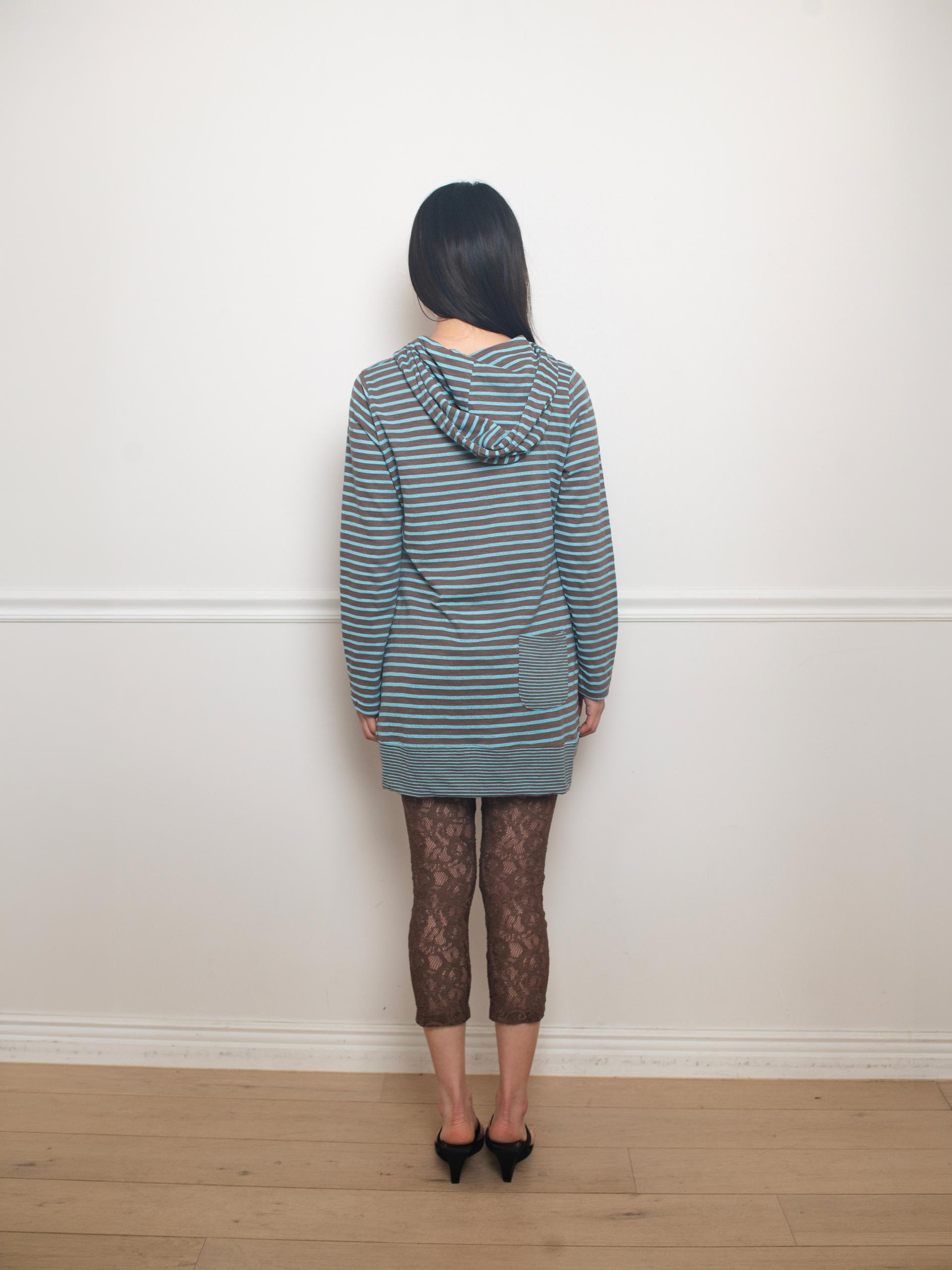 STRIPE HOODIE DRESS (BLUE MUD)