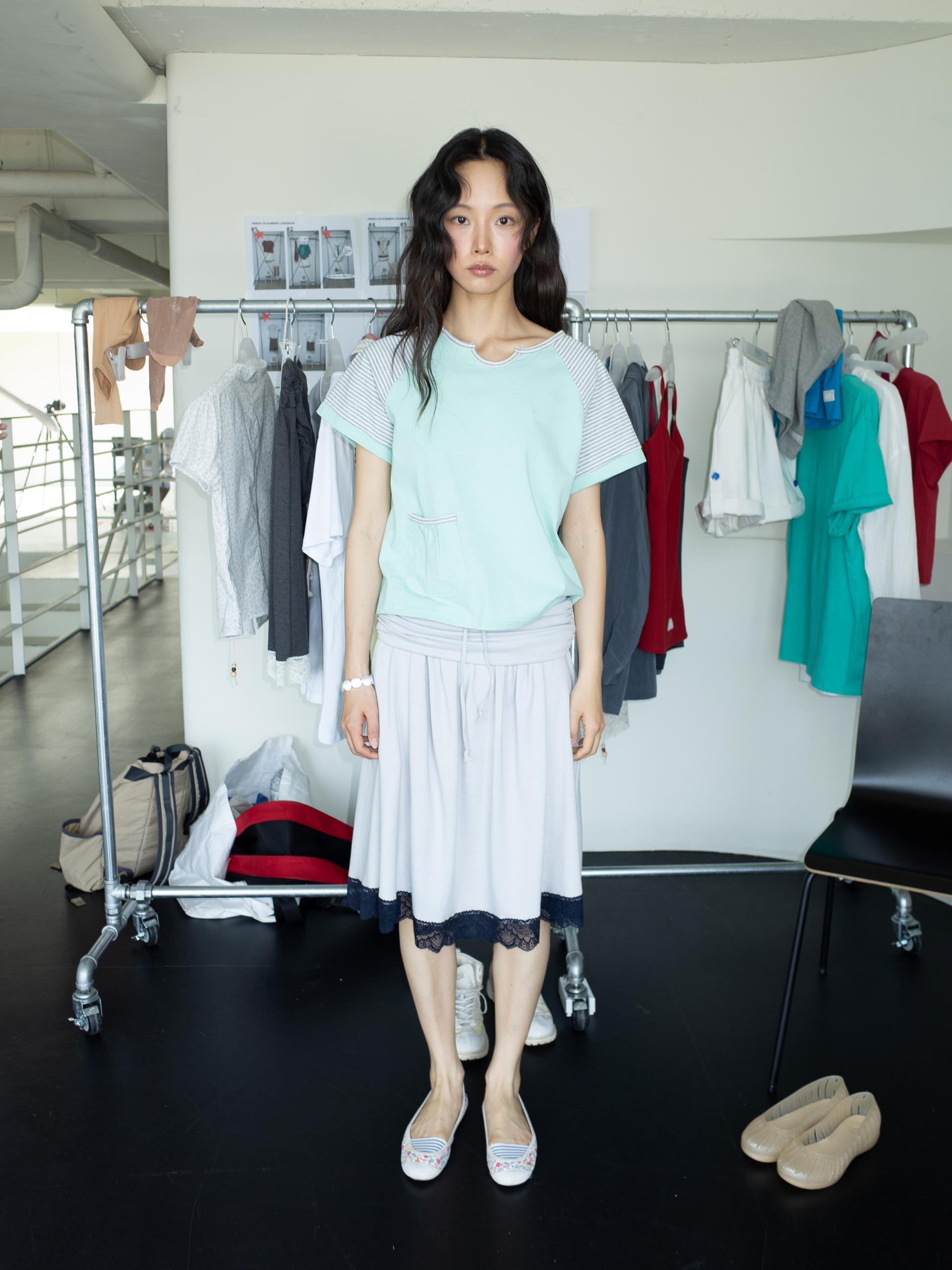 BUTTON DOUBLE SLEEVE T (MINT CHOCO)