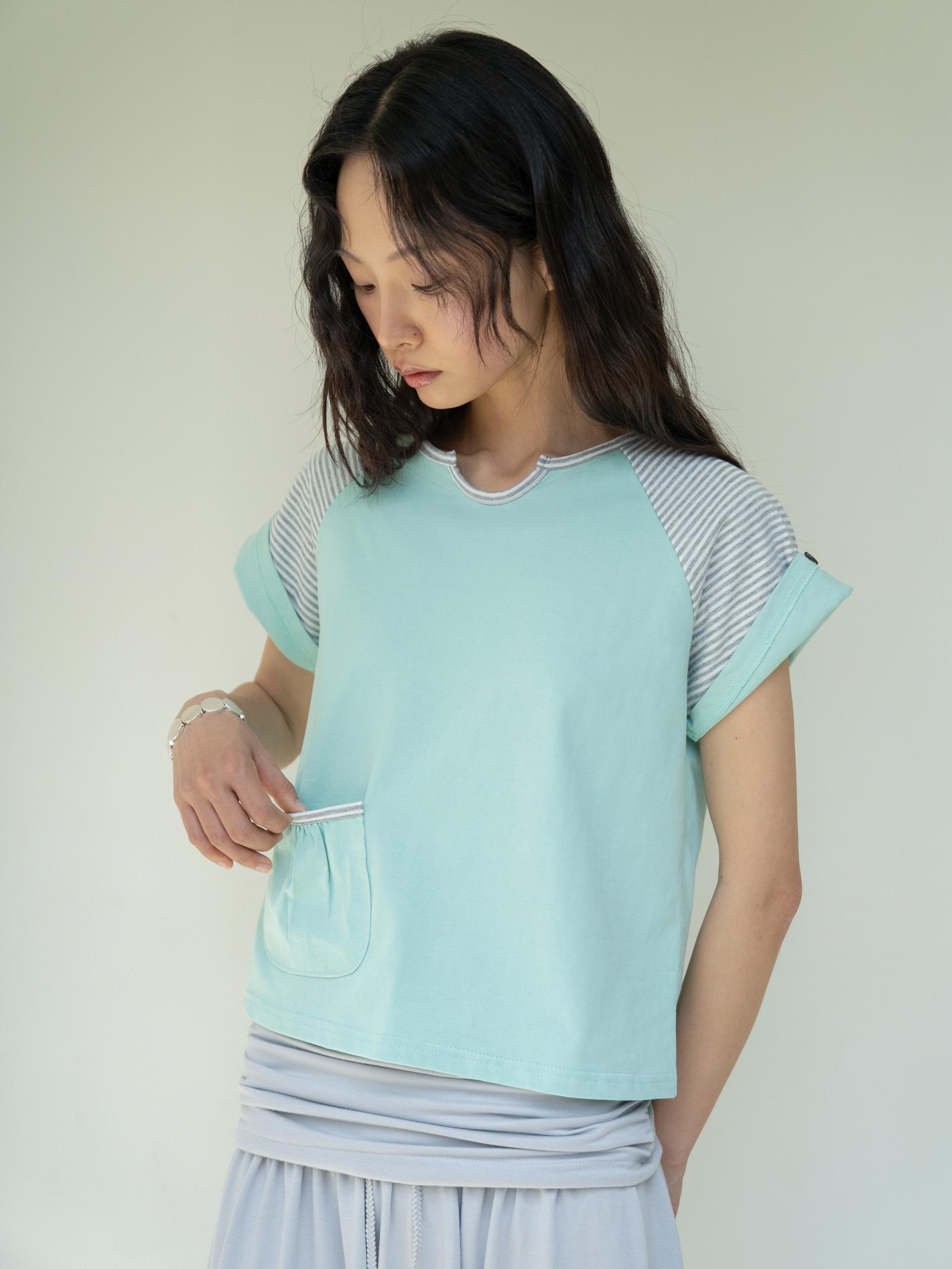 BUTTON DOUBLE SLEEVE T (MINT CHOCO)