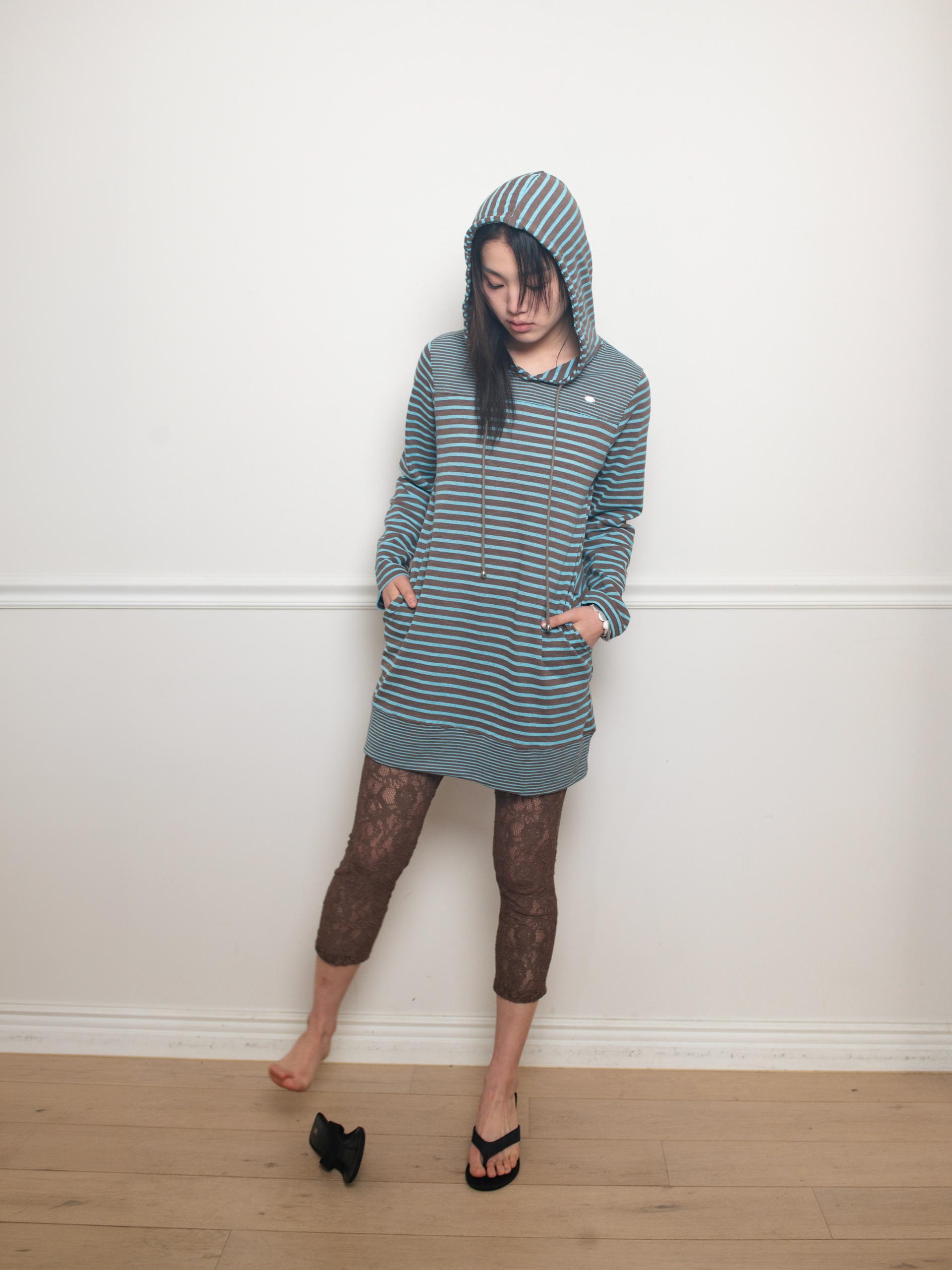 STRIPE HOODIE DRESS (BLUE MUD)