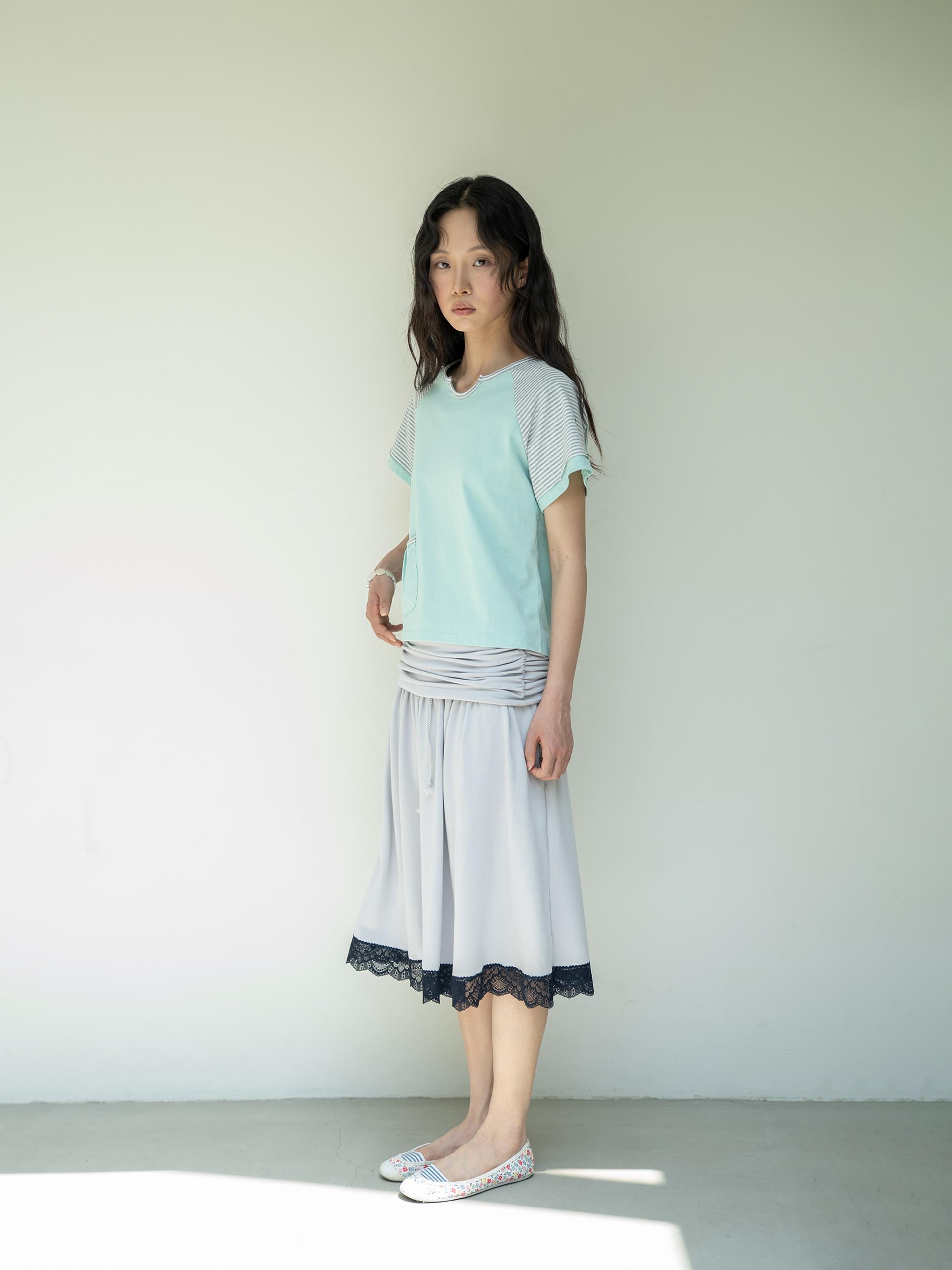 BUTTON DOUBLE SLEEVE T (MINT CHOCO)