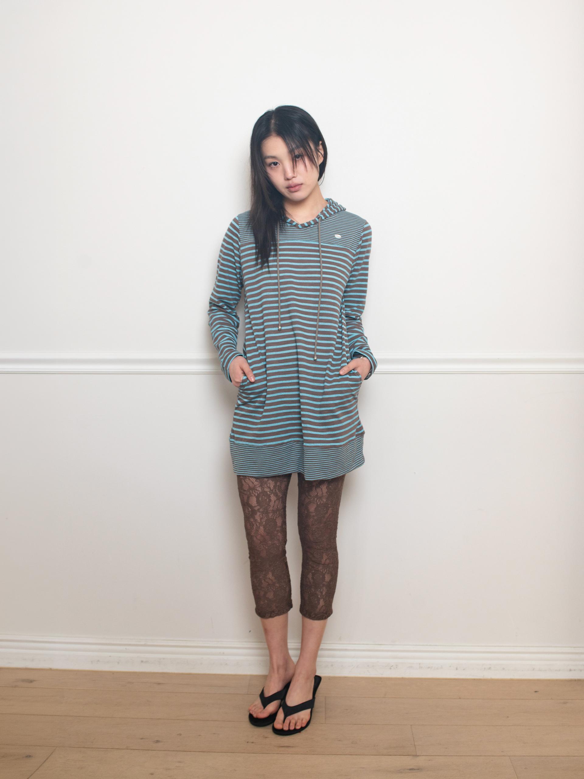 STRIPE HOODIE DRESS (BLUE MUD)