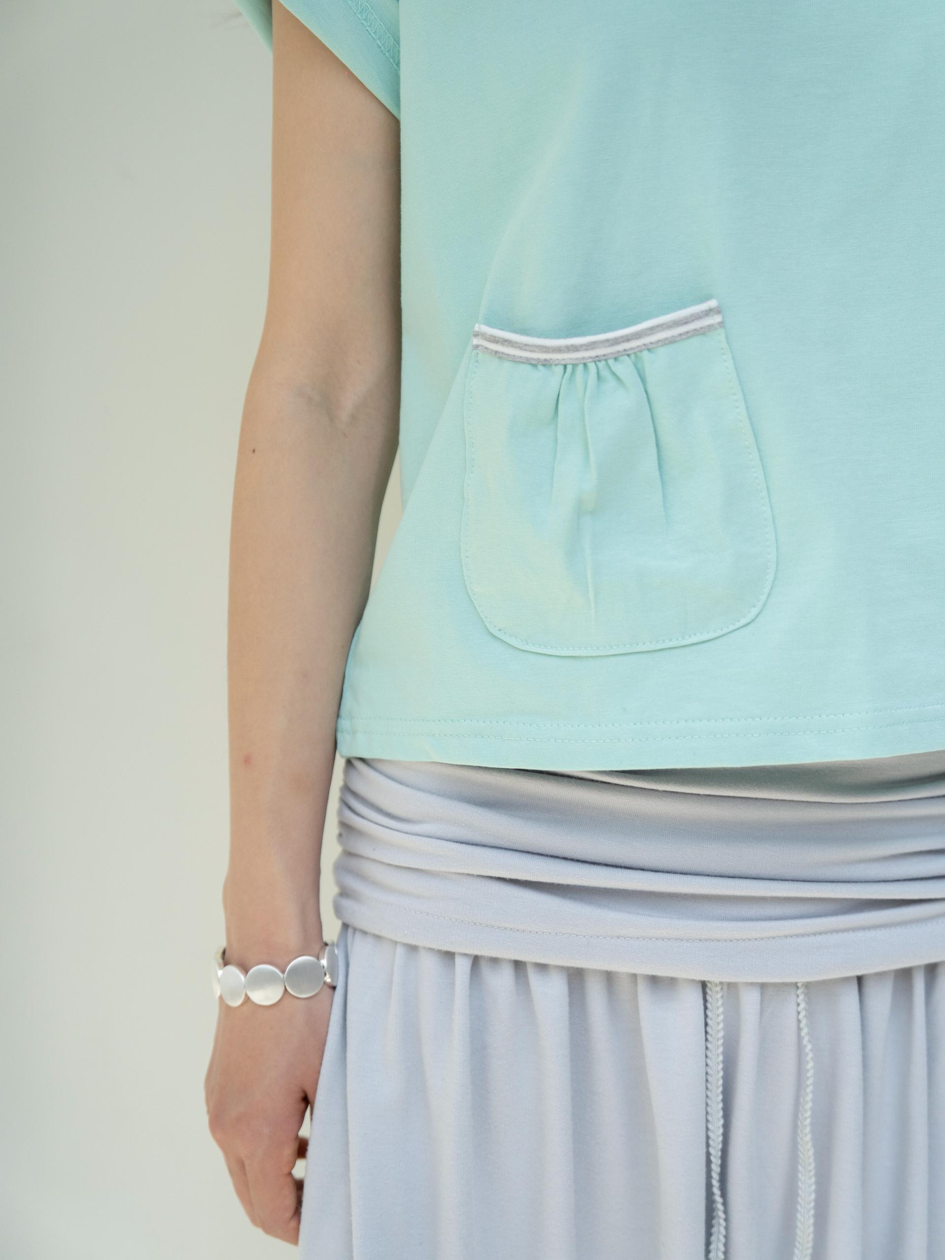 BUTTON DOUBLE SLEEVE T (MINT CHOCO)