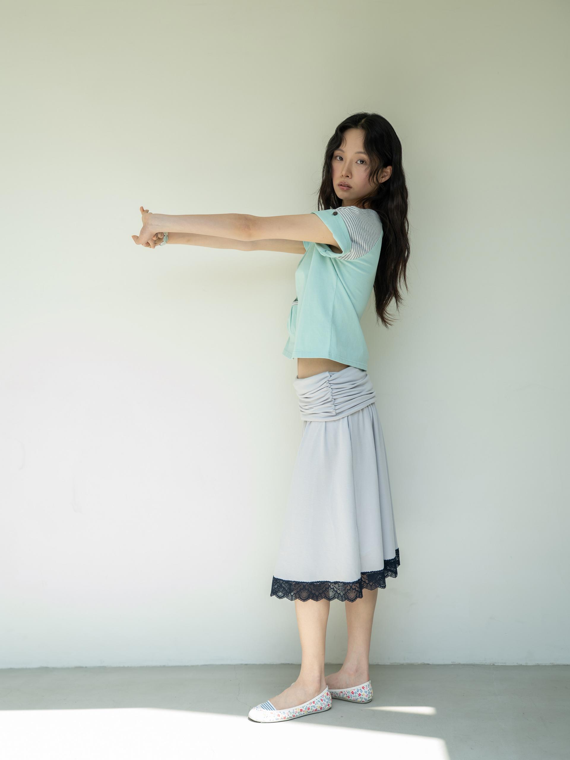 BUTTON DOUBLE SLEEVE T (MINT CHOCO)
