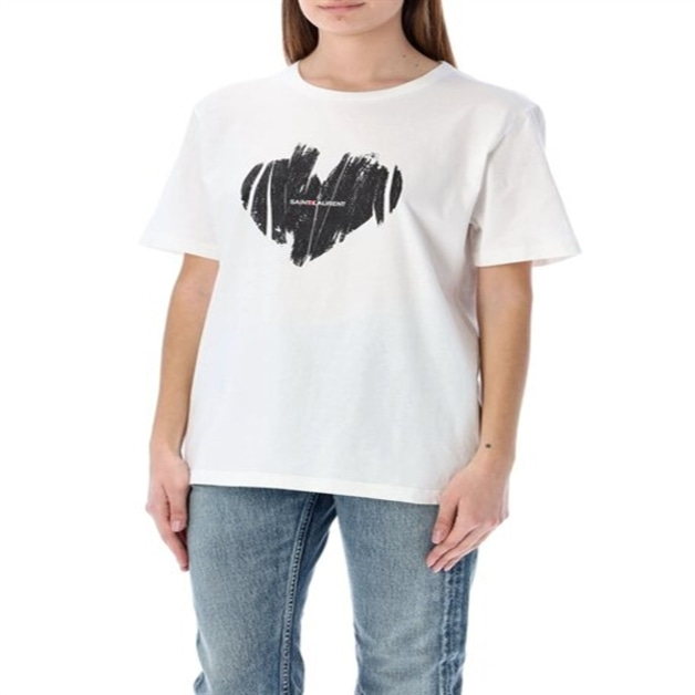 Saint Laurent 여성 로고 프린트 크루넥 티셔츠