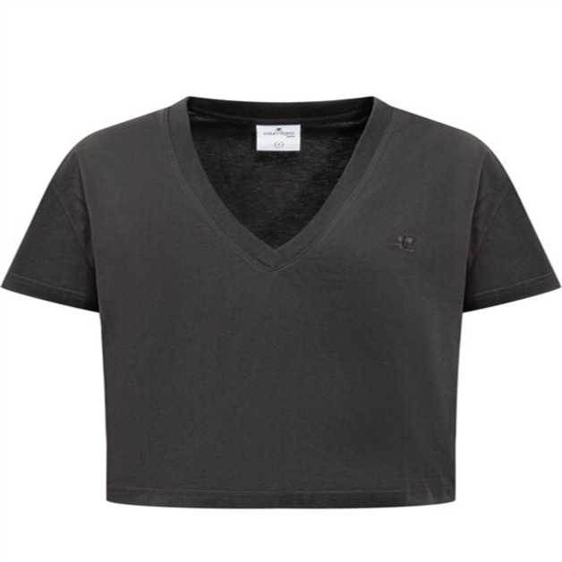 Courrèges 여성 V-넥 크롭 티셔츠