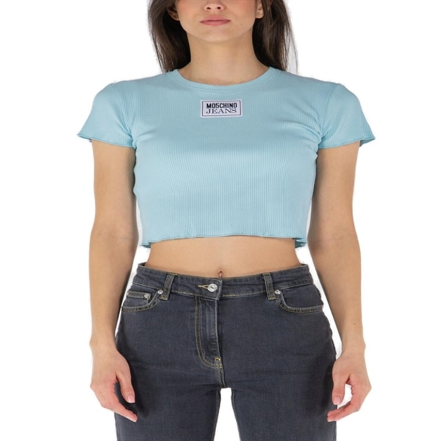 Moschino Jeans 양상추 밑단 크롭 티셔츠