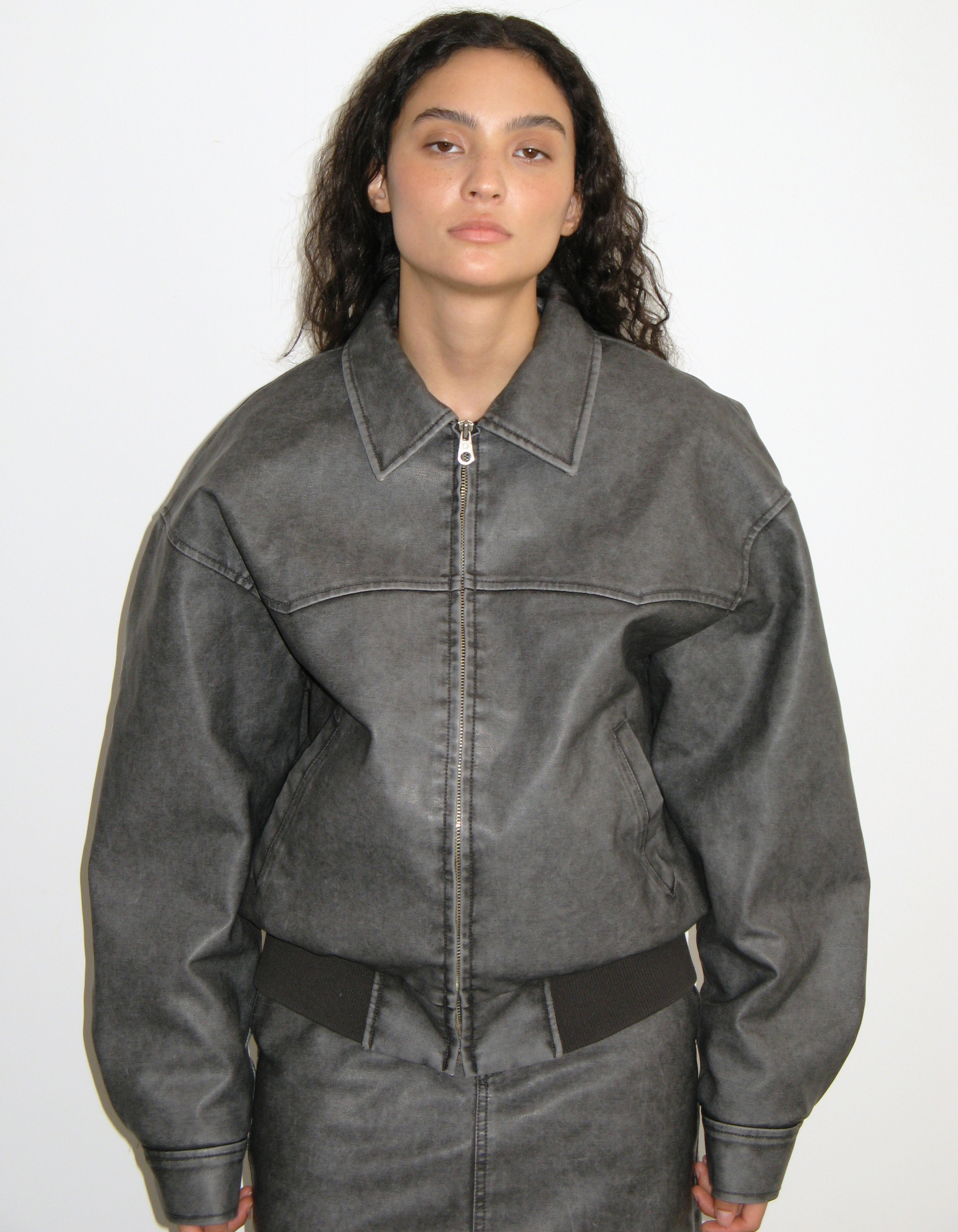 ジャケット・アウター Polysooem WASHED LEATHER WESTERN JACKET WASHED LEATHER WESTERN JACKET, CHARCOAL - polysooem