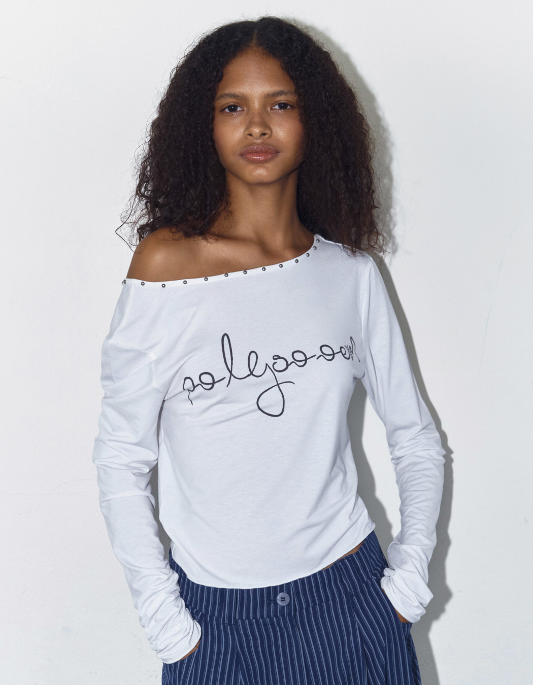 ★POLYSOOEM★ STUDDED NECK TEE Tops - Tops - polysooem