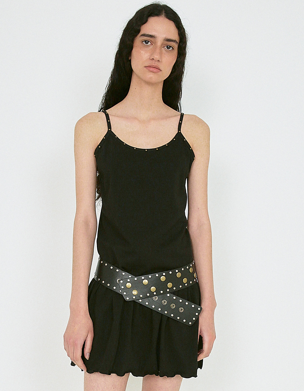 STUDDED JERSEY DRESS, BLACK - polysooem