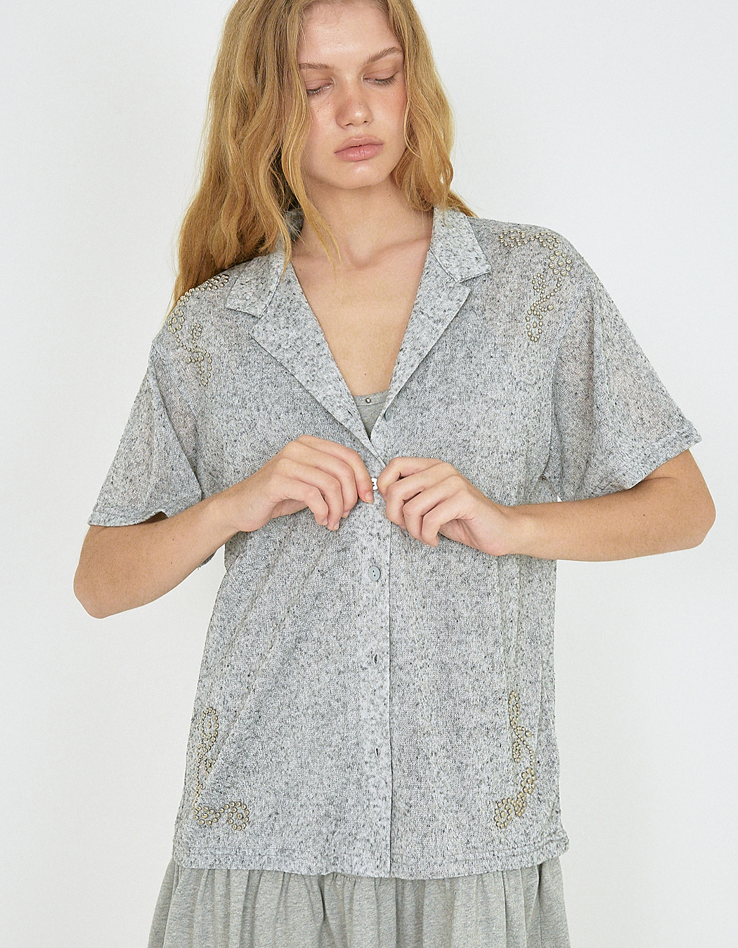 ★POLYSOOEM★ STUDDED NECK TEE Tops - Tops - polysooem