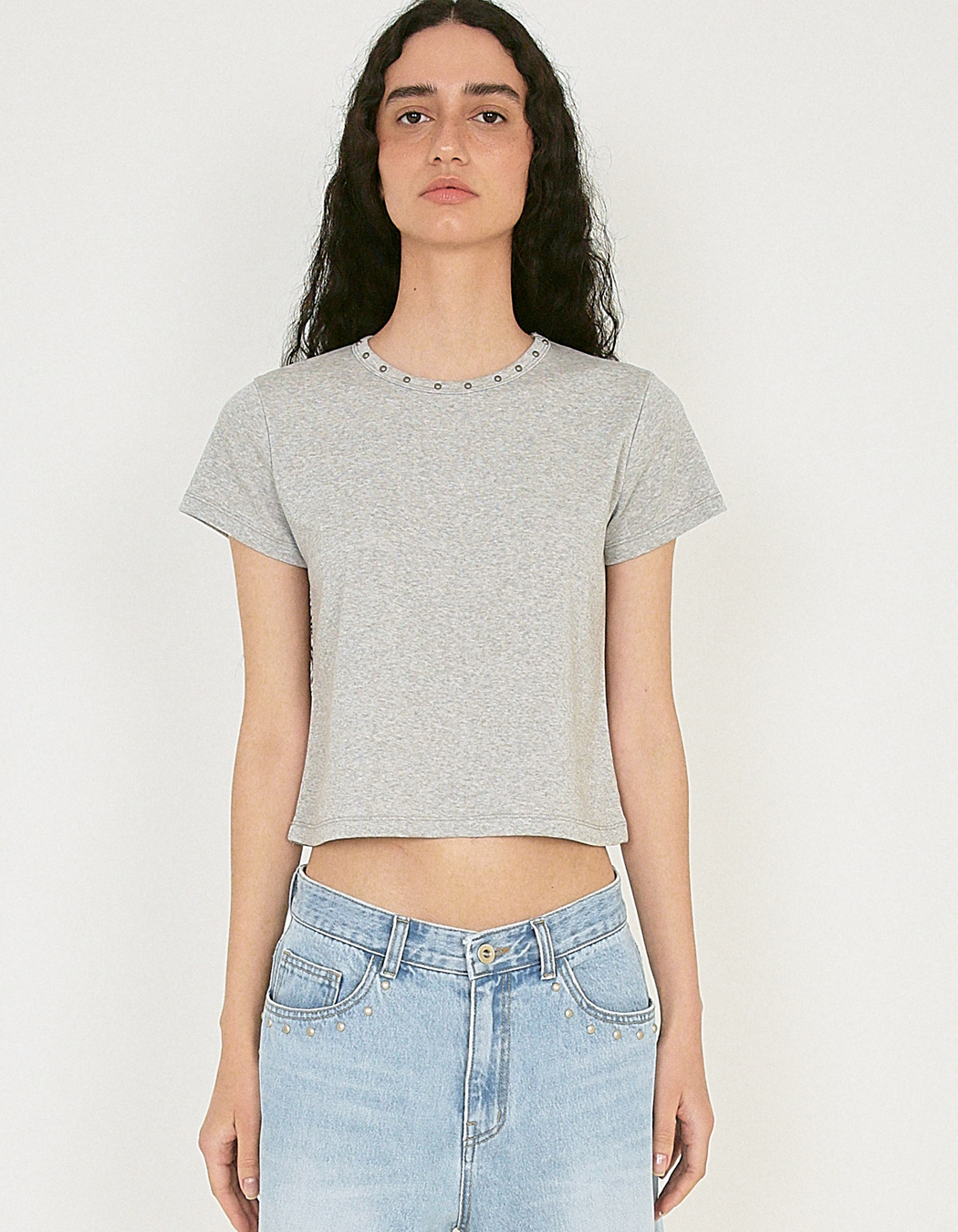 ★POLYSOOEM★ STUDDED NECK TEE Tops - Tops - polysooem