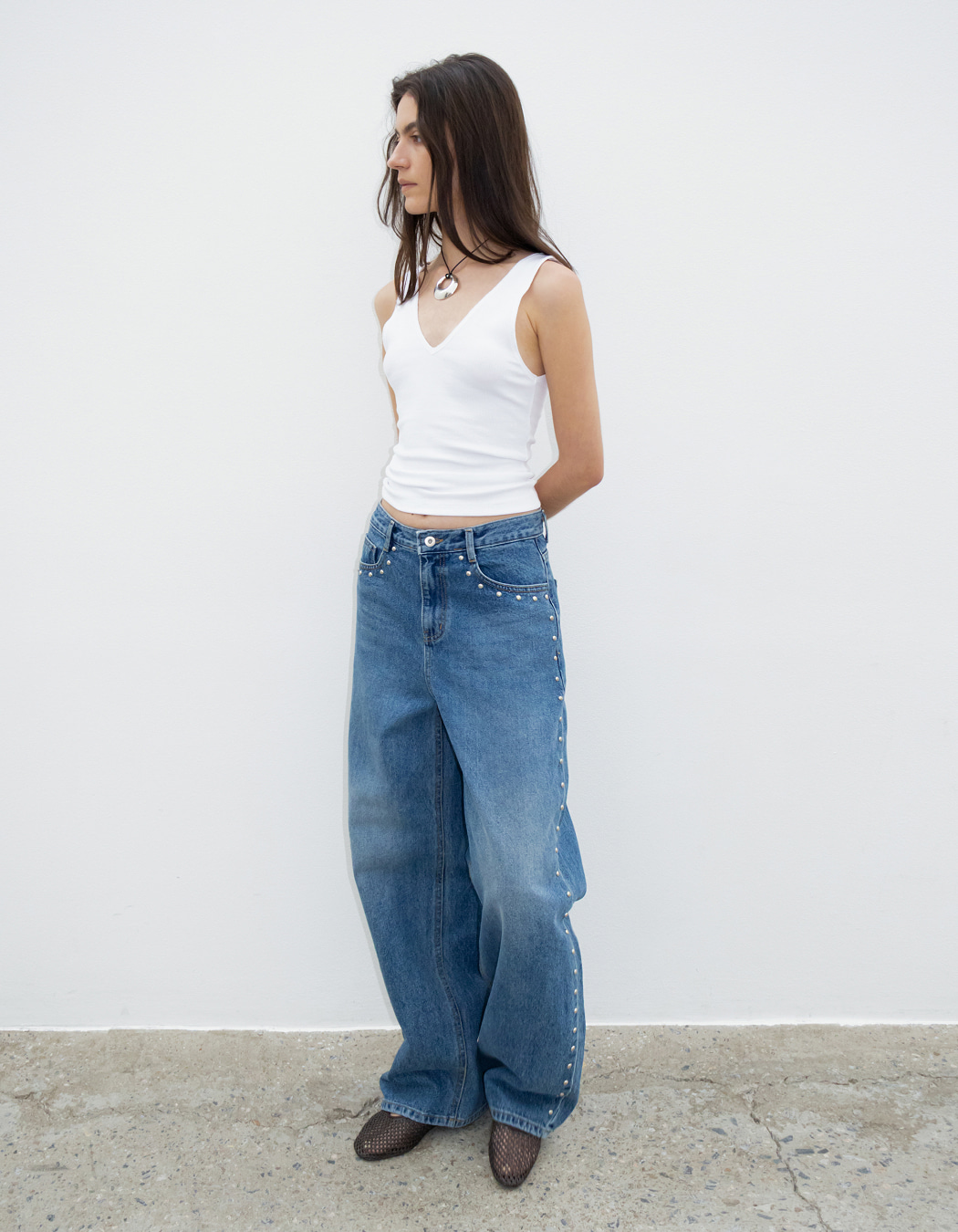 パンツ Polysooem SS STUDDED WASHED JEANS BLUE SS STUDDED WASHED JEANS, BLUE - polysooem