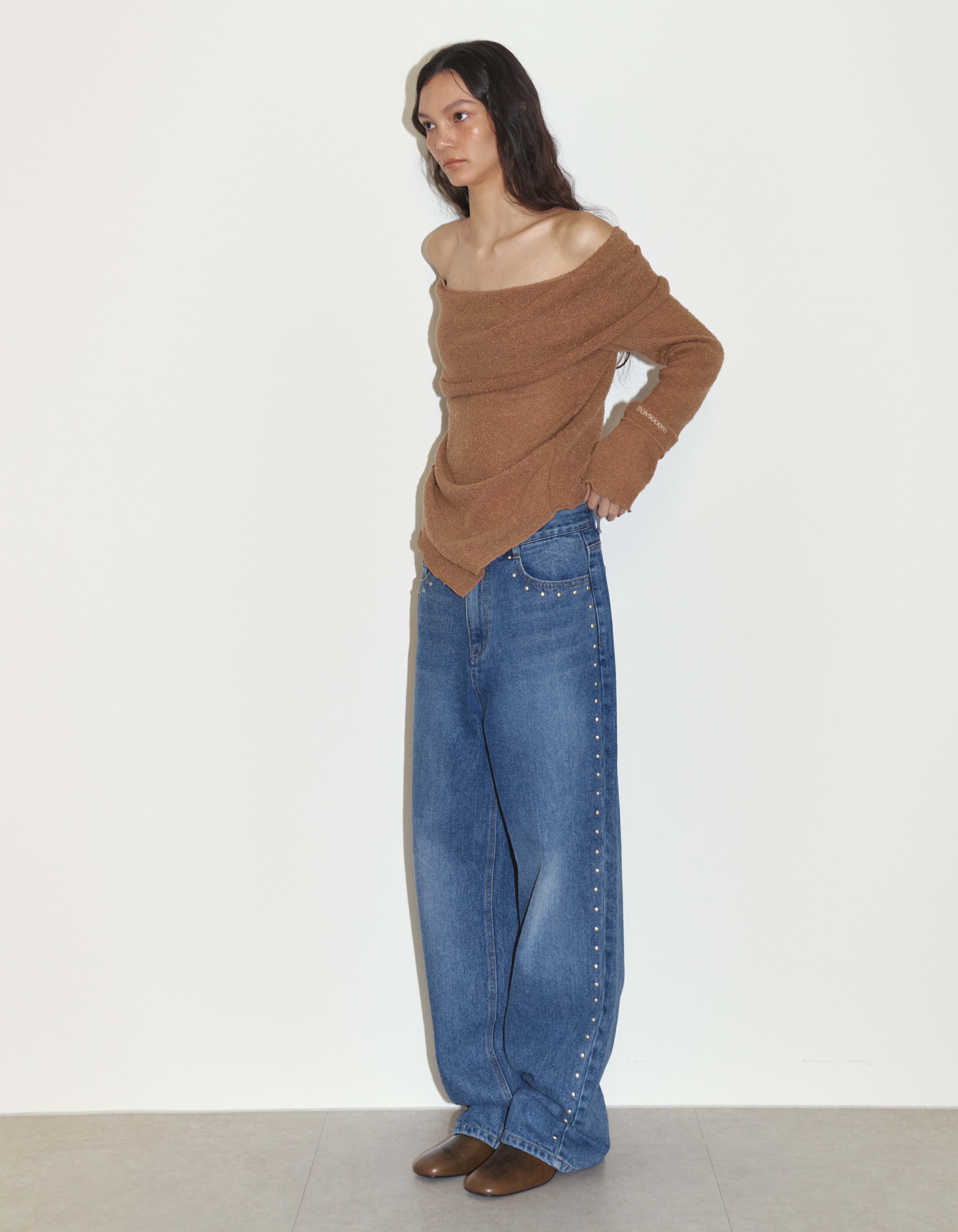 STUDDED WASHED JEANS, BLUE - polysooem