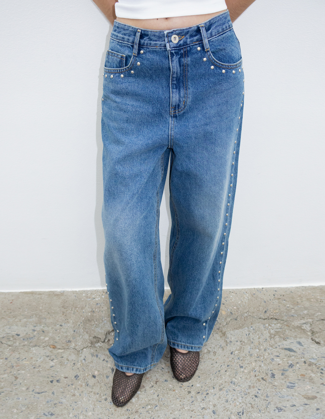 パンツ Polysooem SS STUDDED WASHED JEANS BLUE SS STUDDED WASHED JEANS, BLUE - polysooem