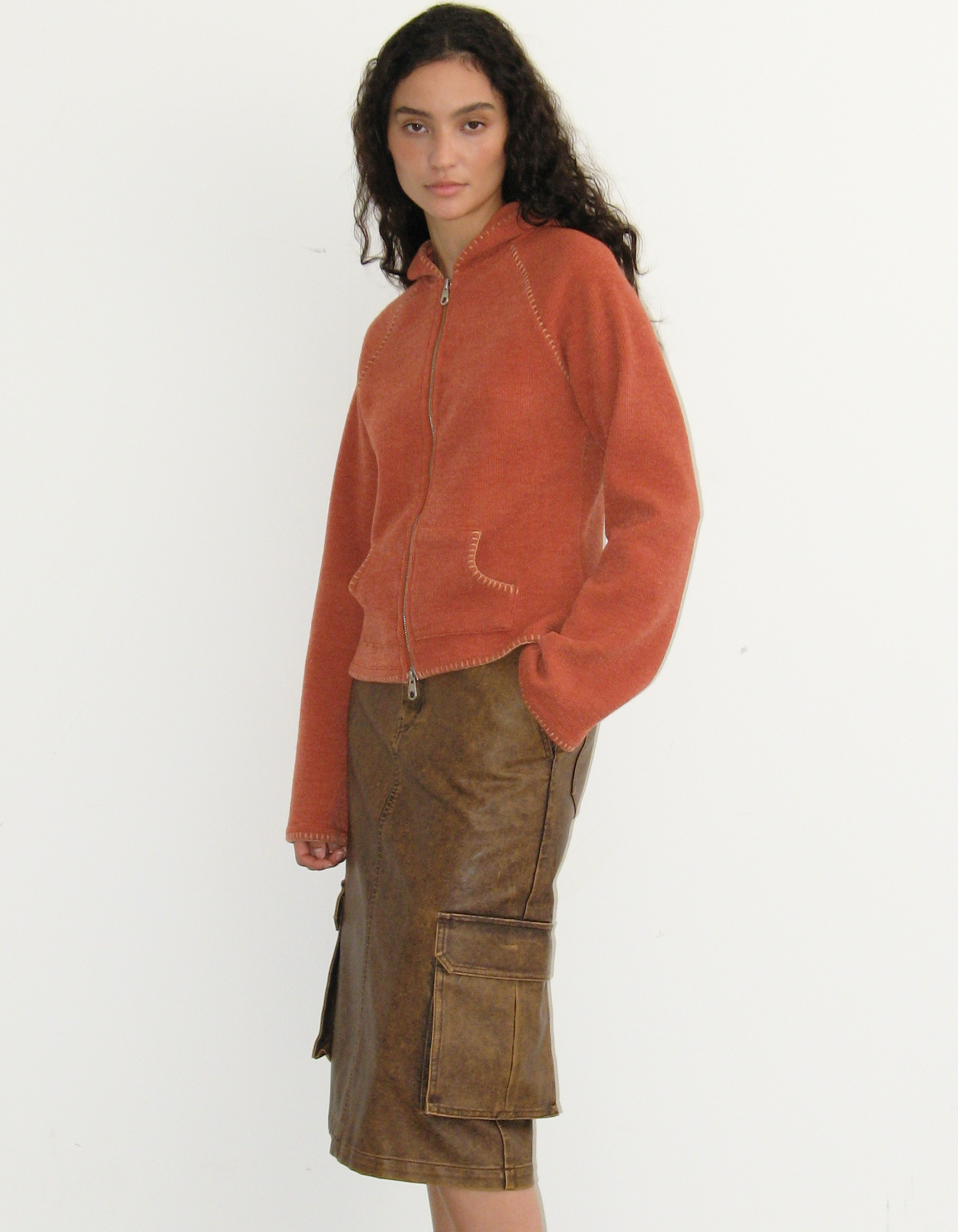 polysooem★韓国★人気★WASHED LEATHER CARGO SKIRT /追跡付 WASHED LEATHER CARGO SKIRT, BROWN - polysooem