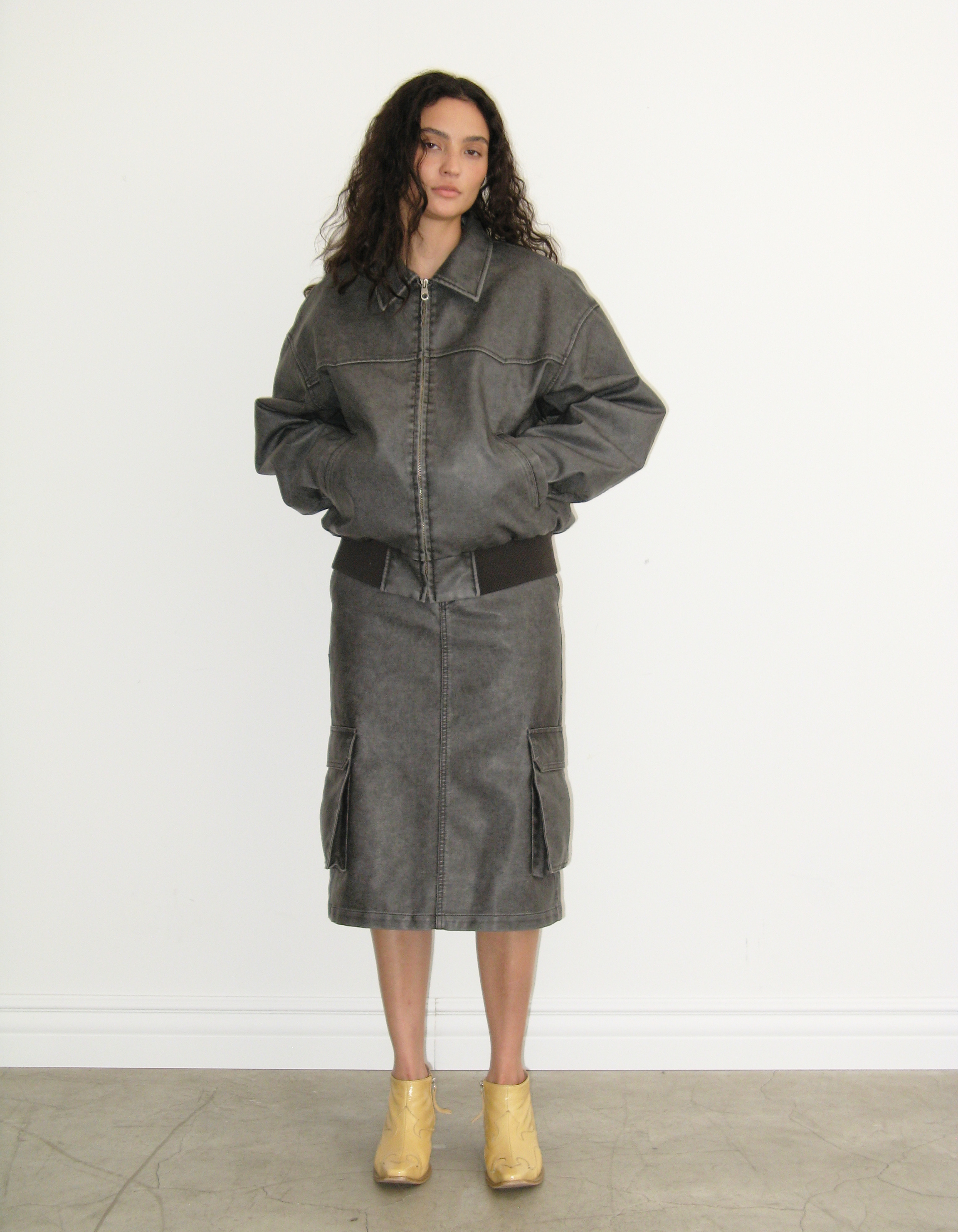 レビュー高評価商品 WASHED LEATHER WESTERN JACKET, CHARCOAL - polysooem ジャケット・アウター