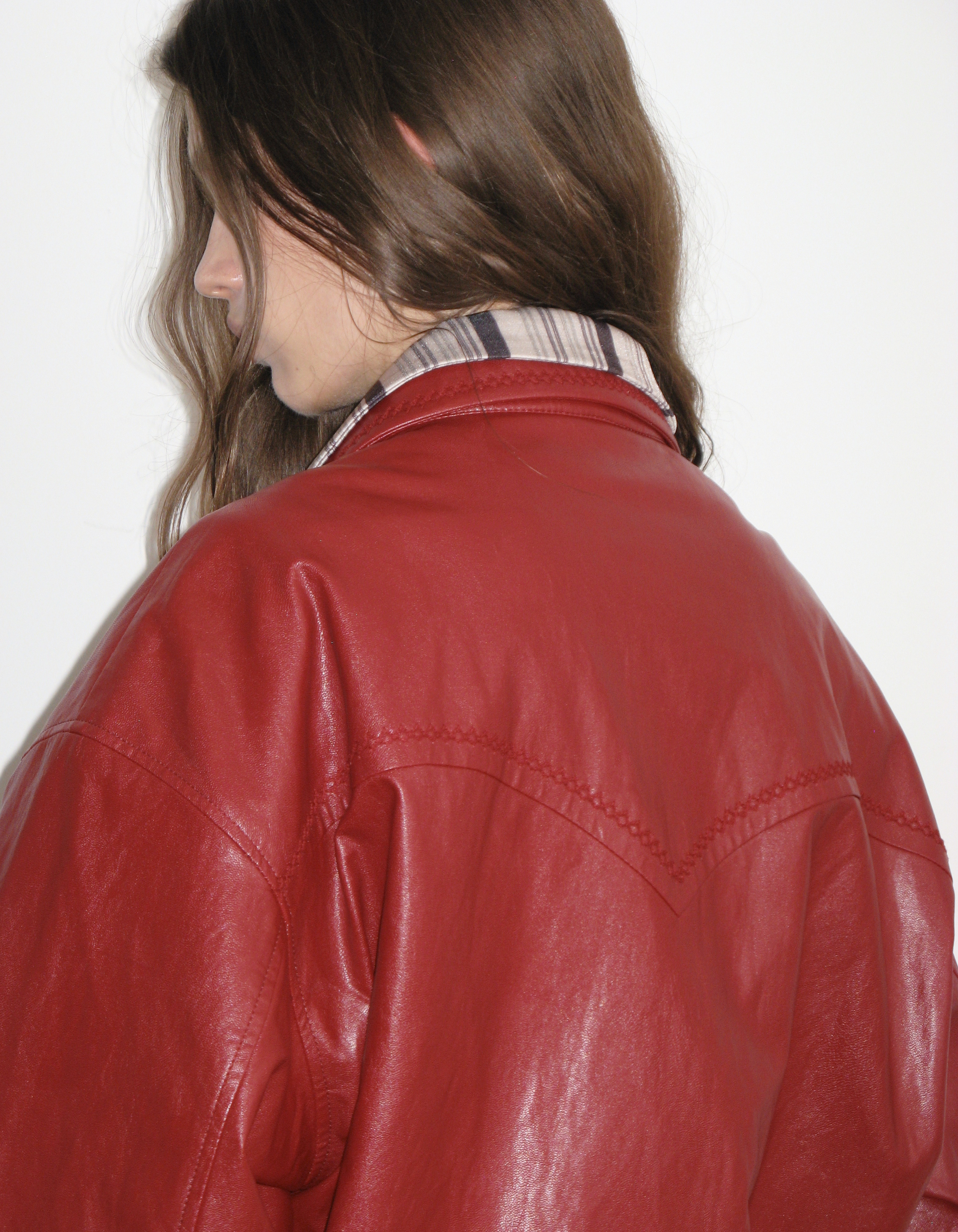 STITCHED LEATHER WESTERN JACKET, RED - polysooem STITCHED LEATHER WESTERN JACKET, RED - polysooem