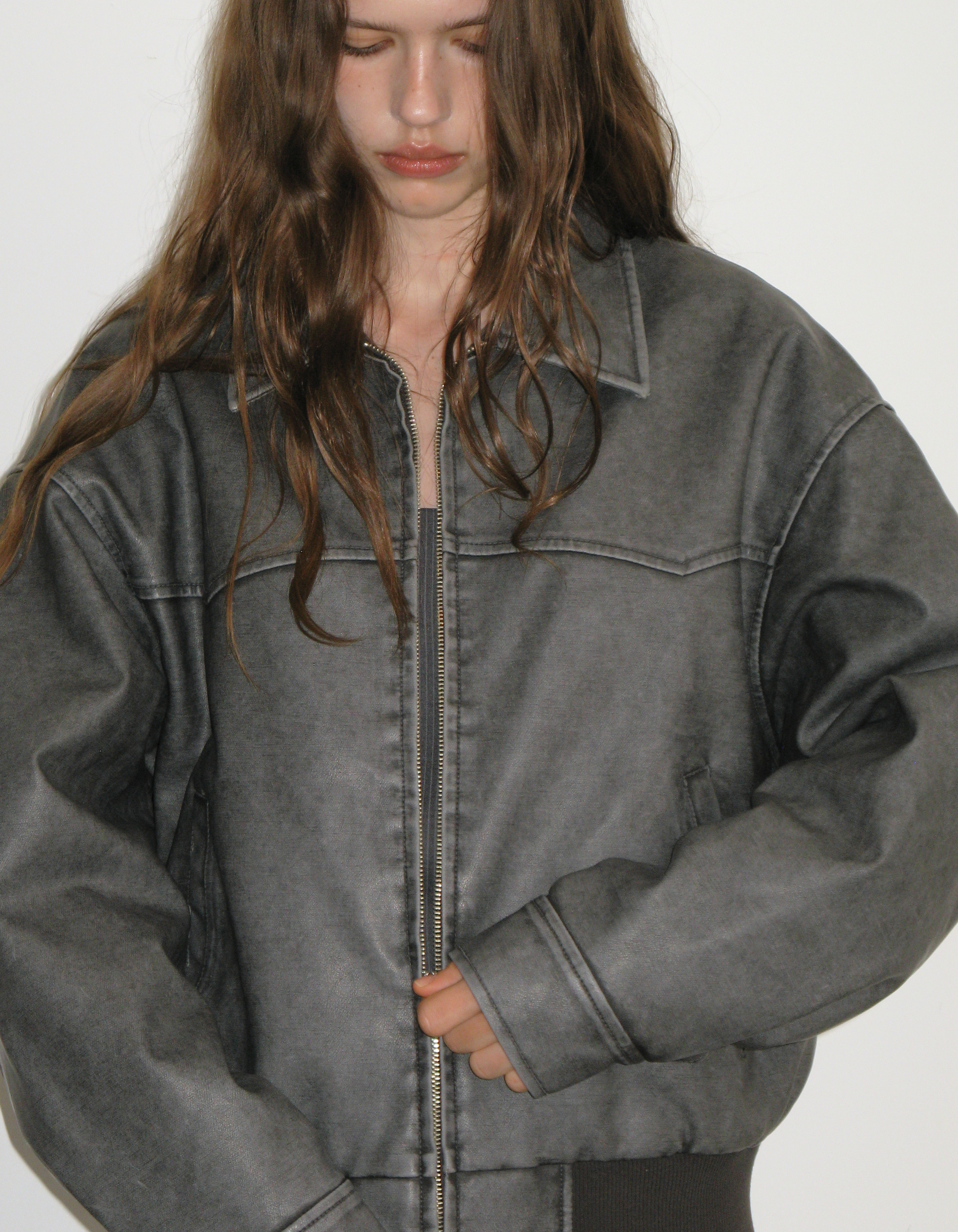 ジャケット・アウター Polysooem WASHED LEATHER WESTERN JACKET WASHED LEATHER WESTERN JACKET, CHARCOAL - polysooem