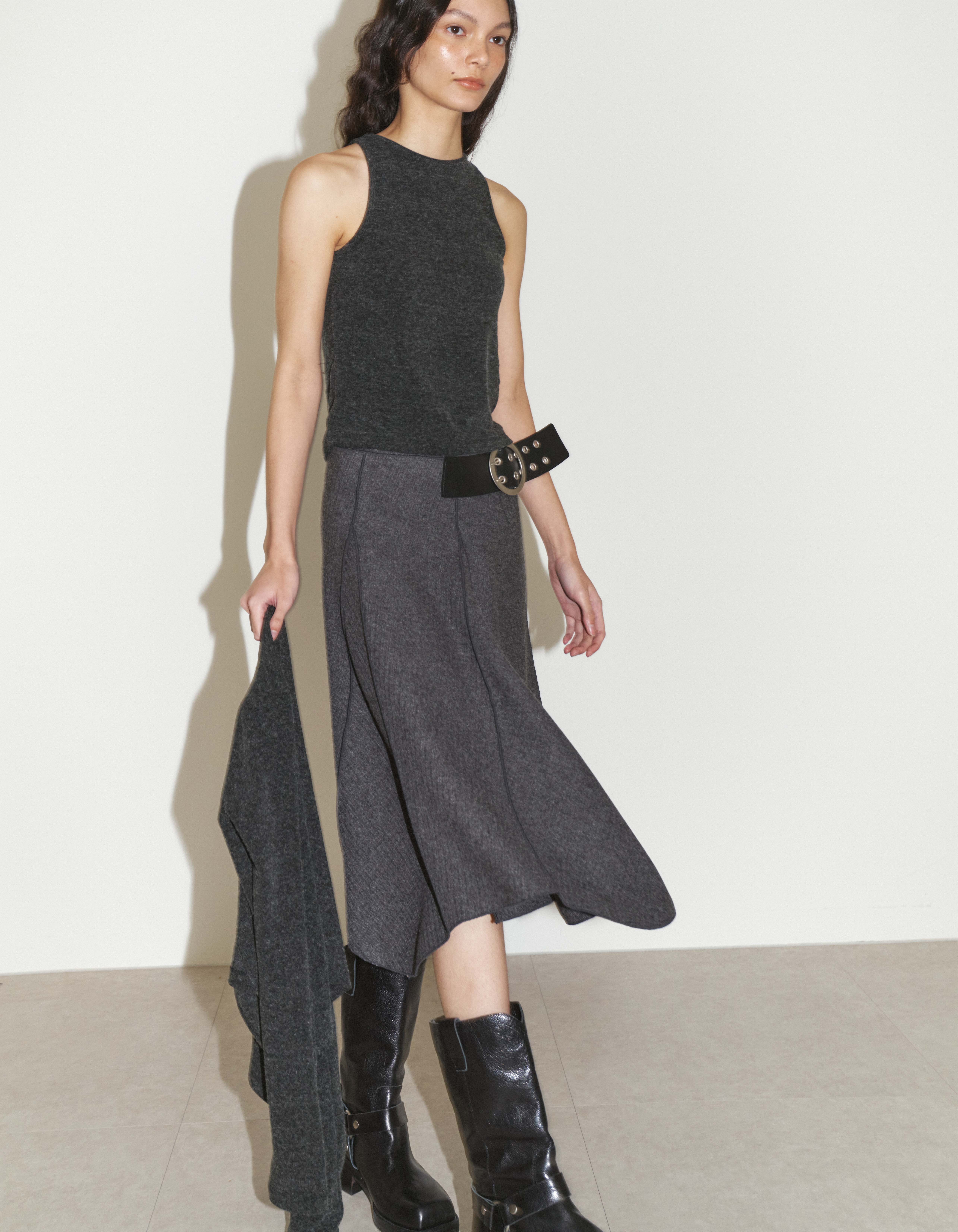 BELT WRAPPED SKIRT, CHARCOAL - polysooem