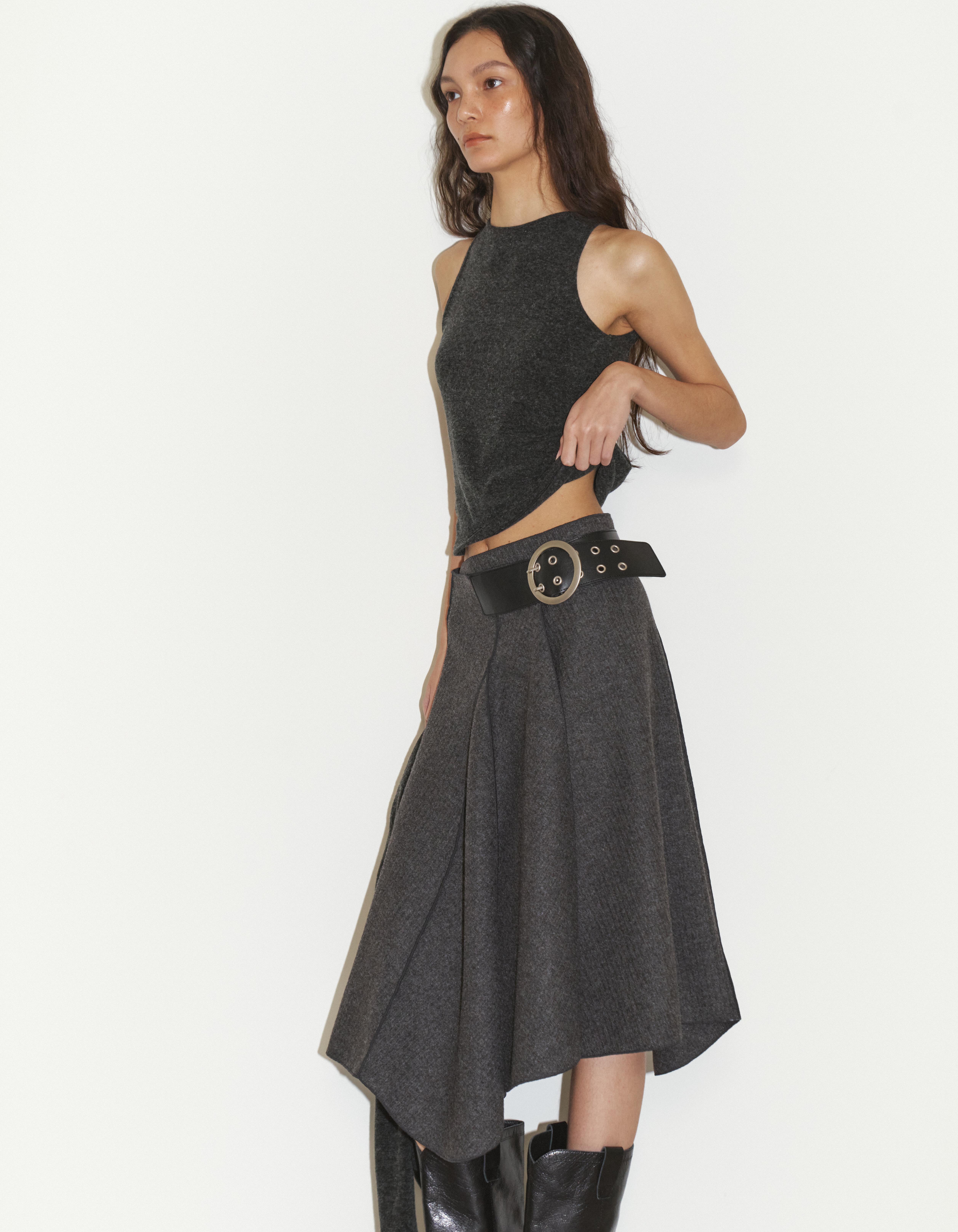 BELT WRAPPED SKIRT, CHARCOAL - polysooem