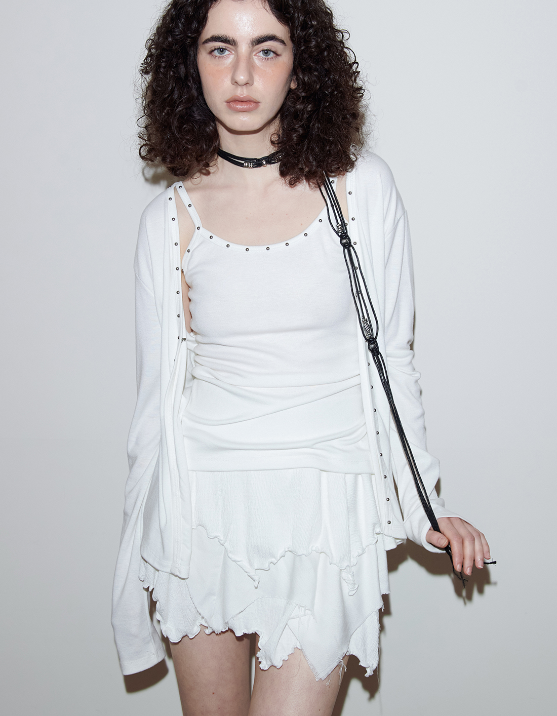 STUDDED CARDIGAN SET, WHITE - polysooem