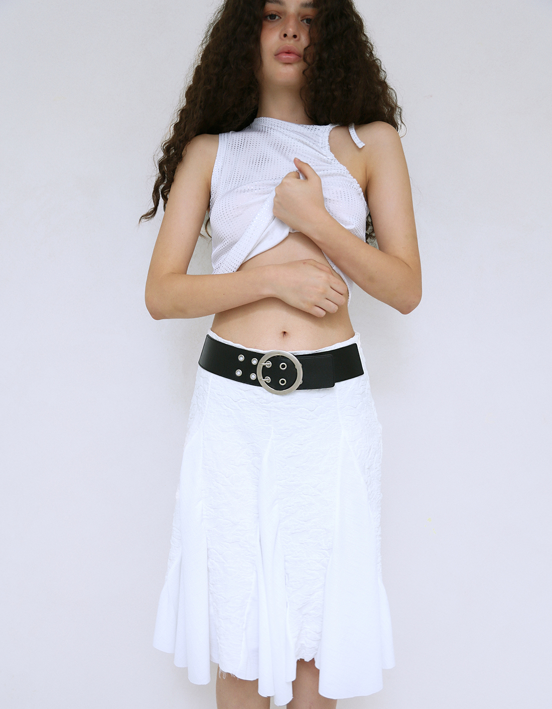 ★POLYSOOEM★ FLOWER BELTED SKIRT FLOWER BELTED SKIRT, BLACK - polysooem