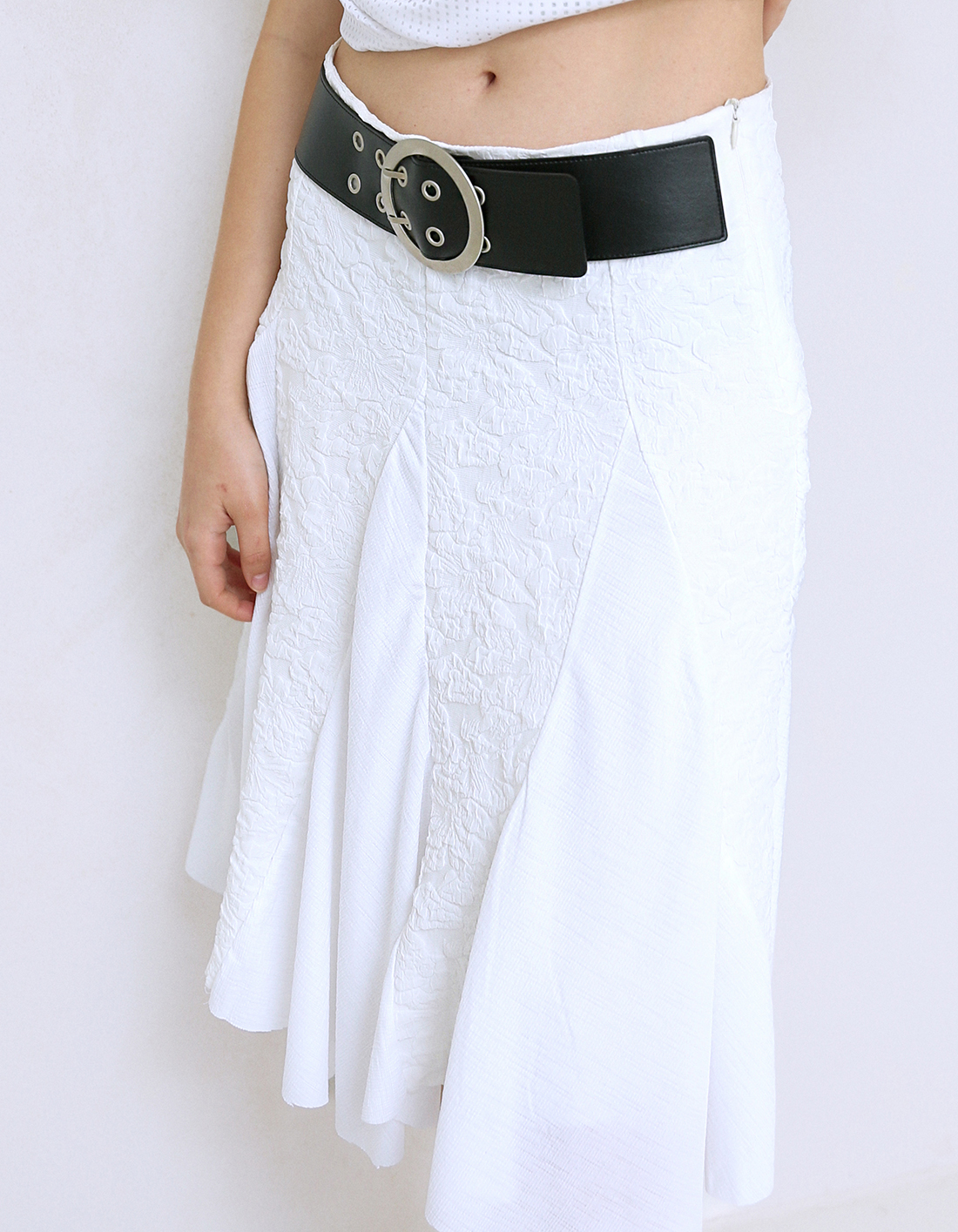 ★POLYSOOEM★ FLOWER BELTED SKIRT FLOWER BELTED SKIRT, BLACK - polysooem