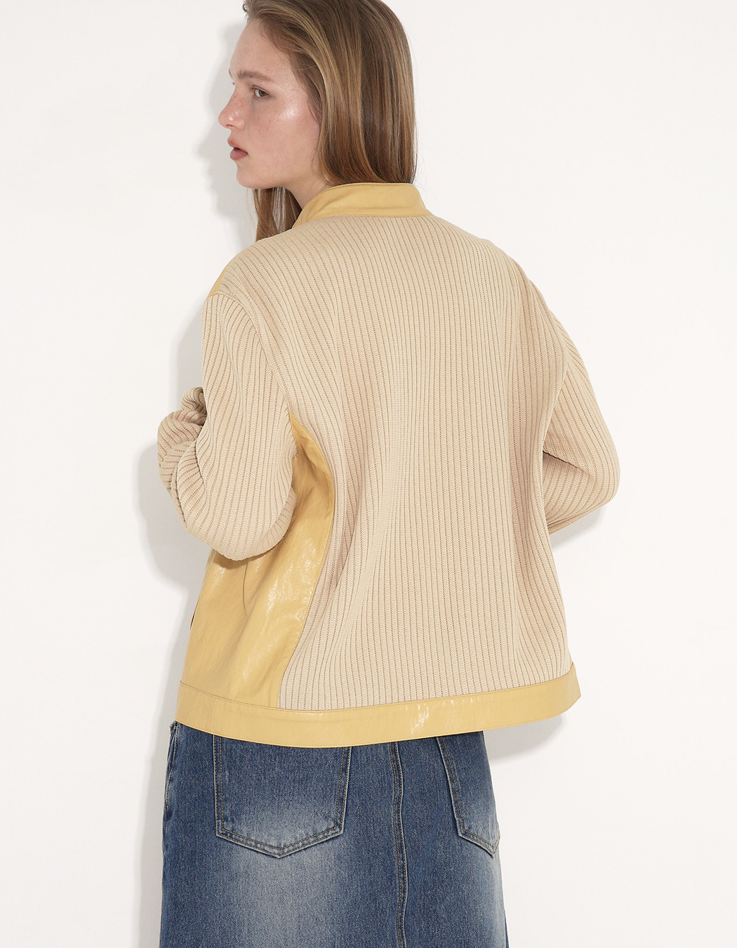 RIBBED PANEL BIKER JACKET, YELLOW - polysooem
