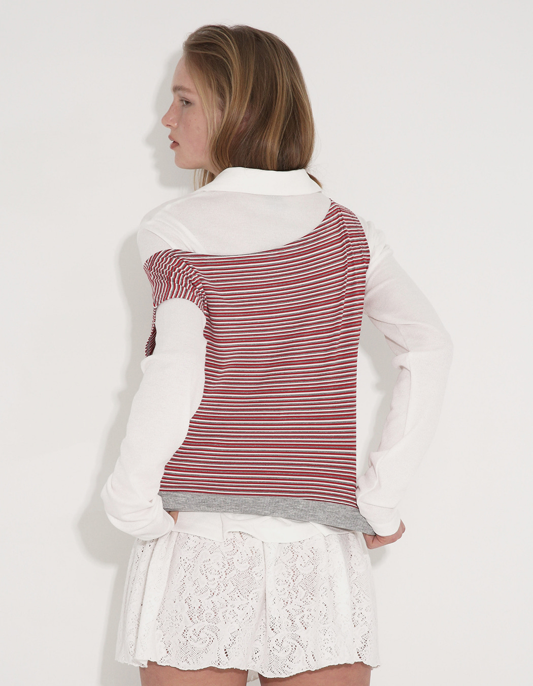polysooem★韓国★人気★STRIPE ONE-SHOULDER TOP 2色 STRIPE ONE-SHOULDER TOP, RED - polysooem