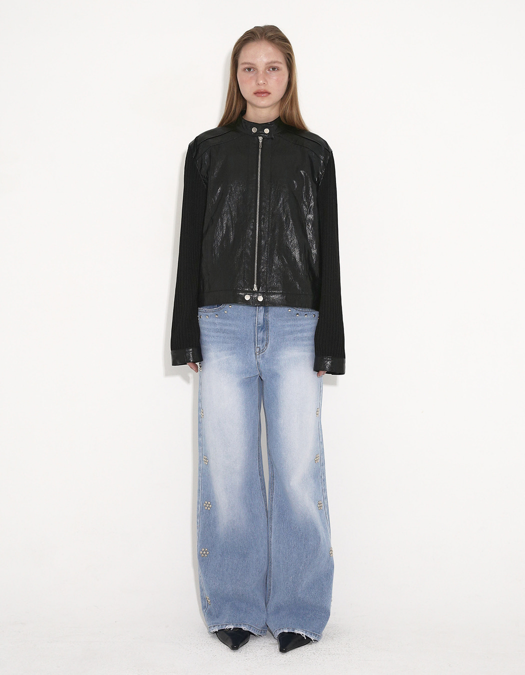 RIBBED PANEL BIKER JACKET, BLACK - polysooem