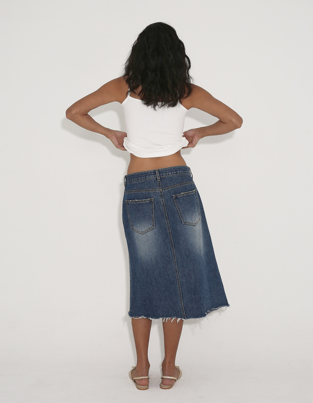 スカート Polysooem : 25SS / CONTRASTING WASHED DENIM SKIRT (BLUE) CONTRASTING WASHED DENIM SKIRT, BLUE - polysooem
