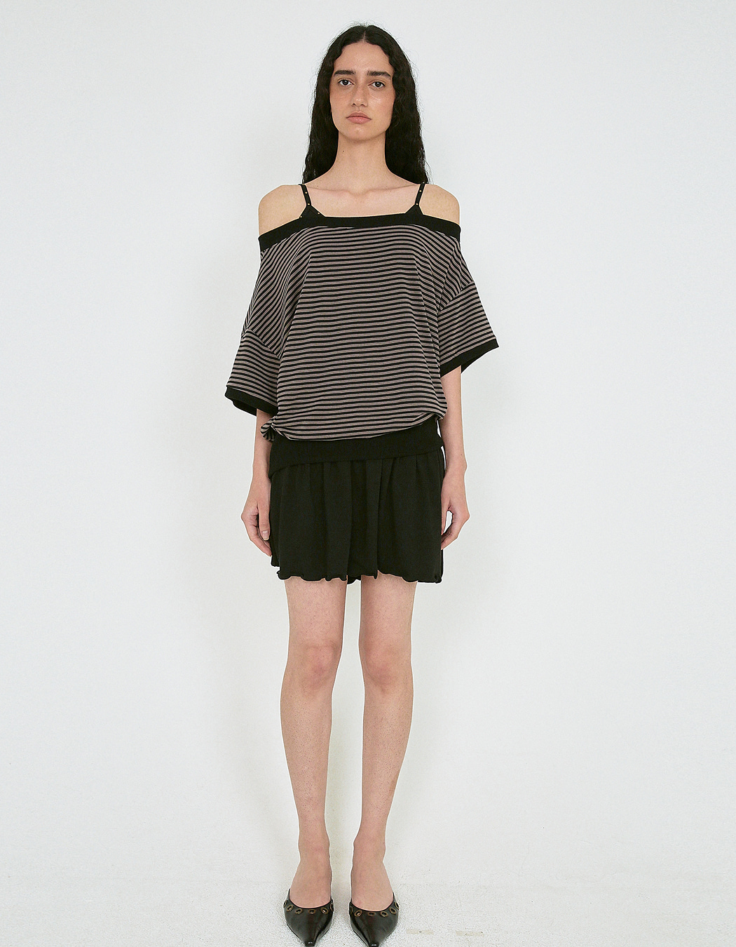 STRIPE ONE-SHOULDER TEE, BLACK - polysooem