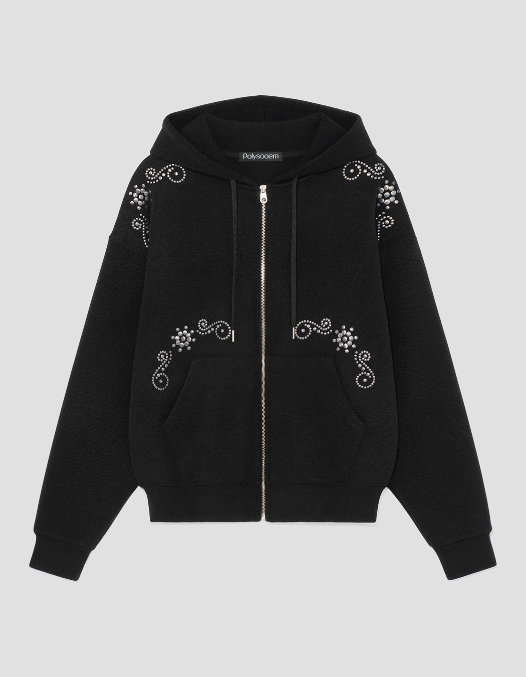 ORNAMENT STUDDED HOODIE_ONZI_EDITION, BLACK - polysooem