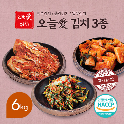 오늘애 김치3종 총 6kg 배추김치+총각김치+열무김치