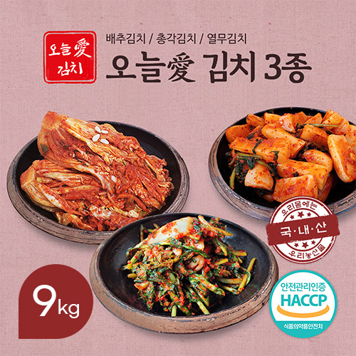 오늘애 김치3종 총 9kg 배추김치+총각김치+열무김치