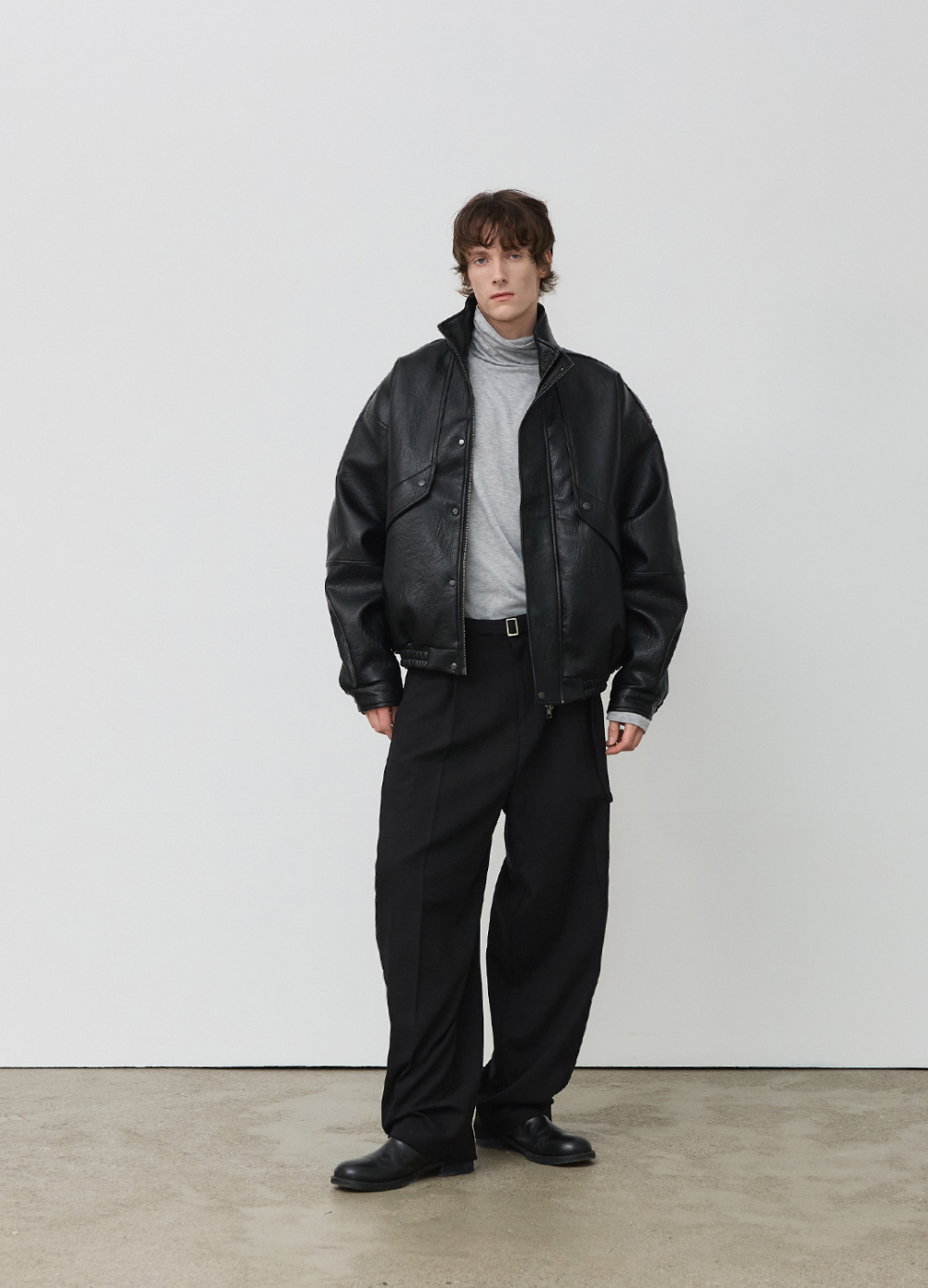 MUSINSA | BER DE NOIR Arc High Neck Leather Padding Blouson Jacket