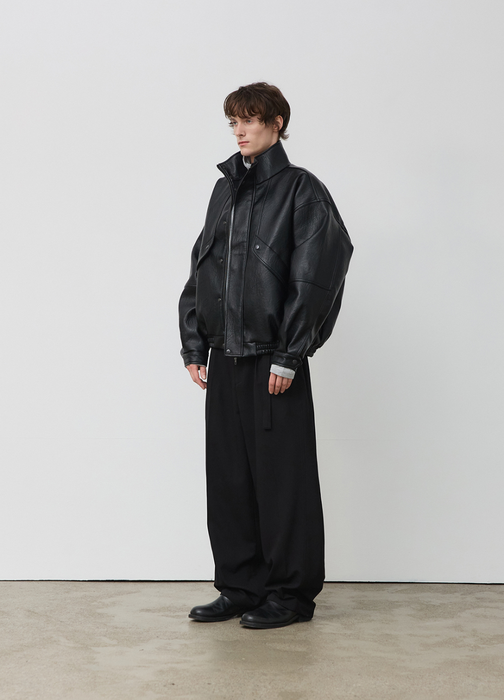 MUSINSA | BER DE NOIR Arc high-neck leather padded blouson jacket