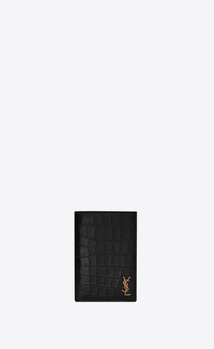 생로랑 남성 카드지갑 668736DZEDW1000 tiny cassandre credit card wallet in crocodile embossed matte leather