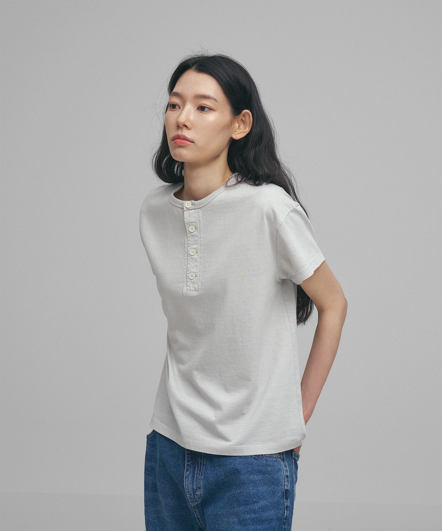 w. French Henry Neck Garment Tee (Dove Gray) | 어나더오피스